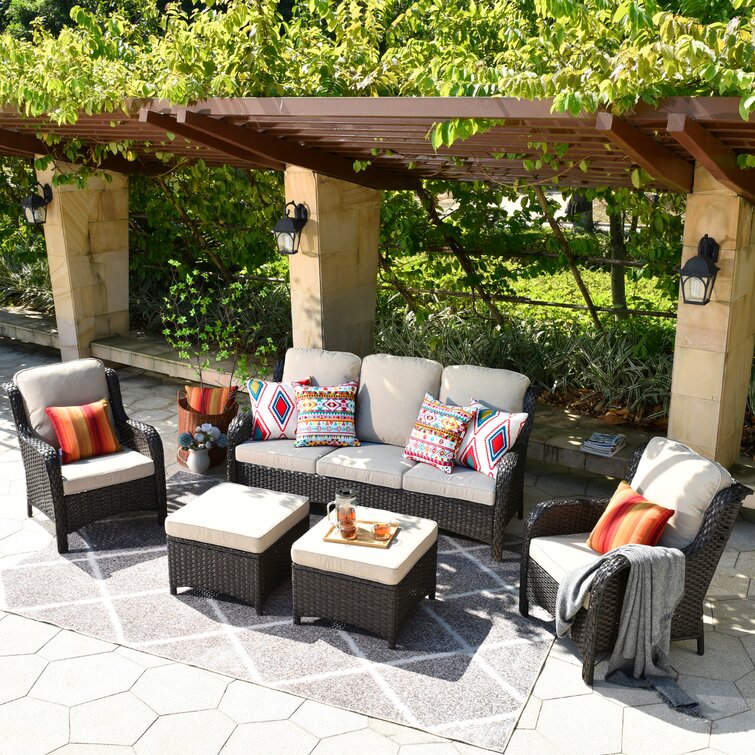 Latimer Wicker/Rattan 5 - Person Seating Group with Cushions