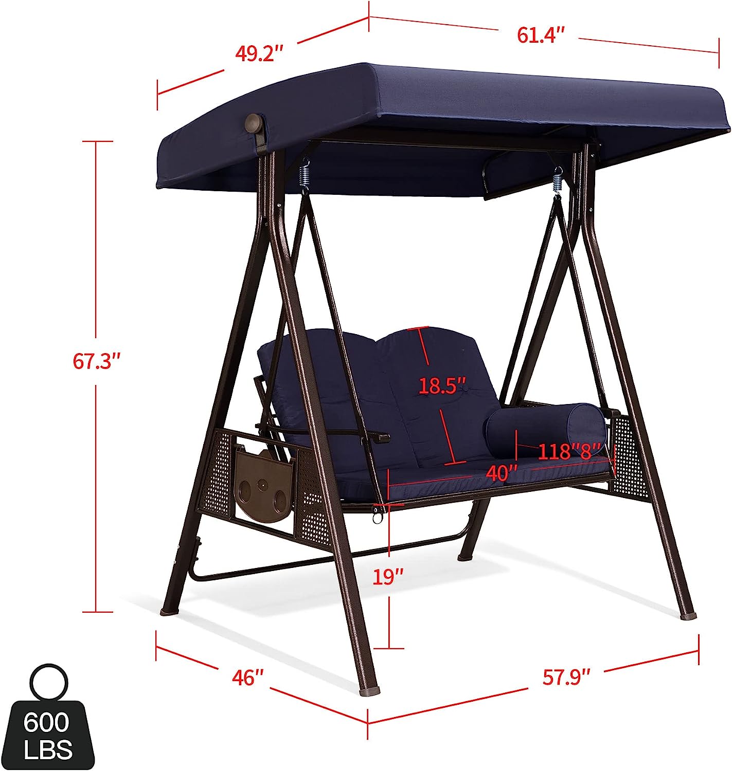 PURPLE LEAF 3-Seat Deluxe Outdoor Patio Porch Swing with Weather Resistant Steel Frame, Adjustable Tilt Canopy, Cushions and Pillow Included, Beige