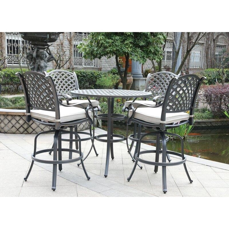 Jeffcoat Round 4 - Person 41.97'' Long Bar Height Dining Set with Cushions