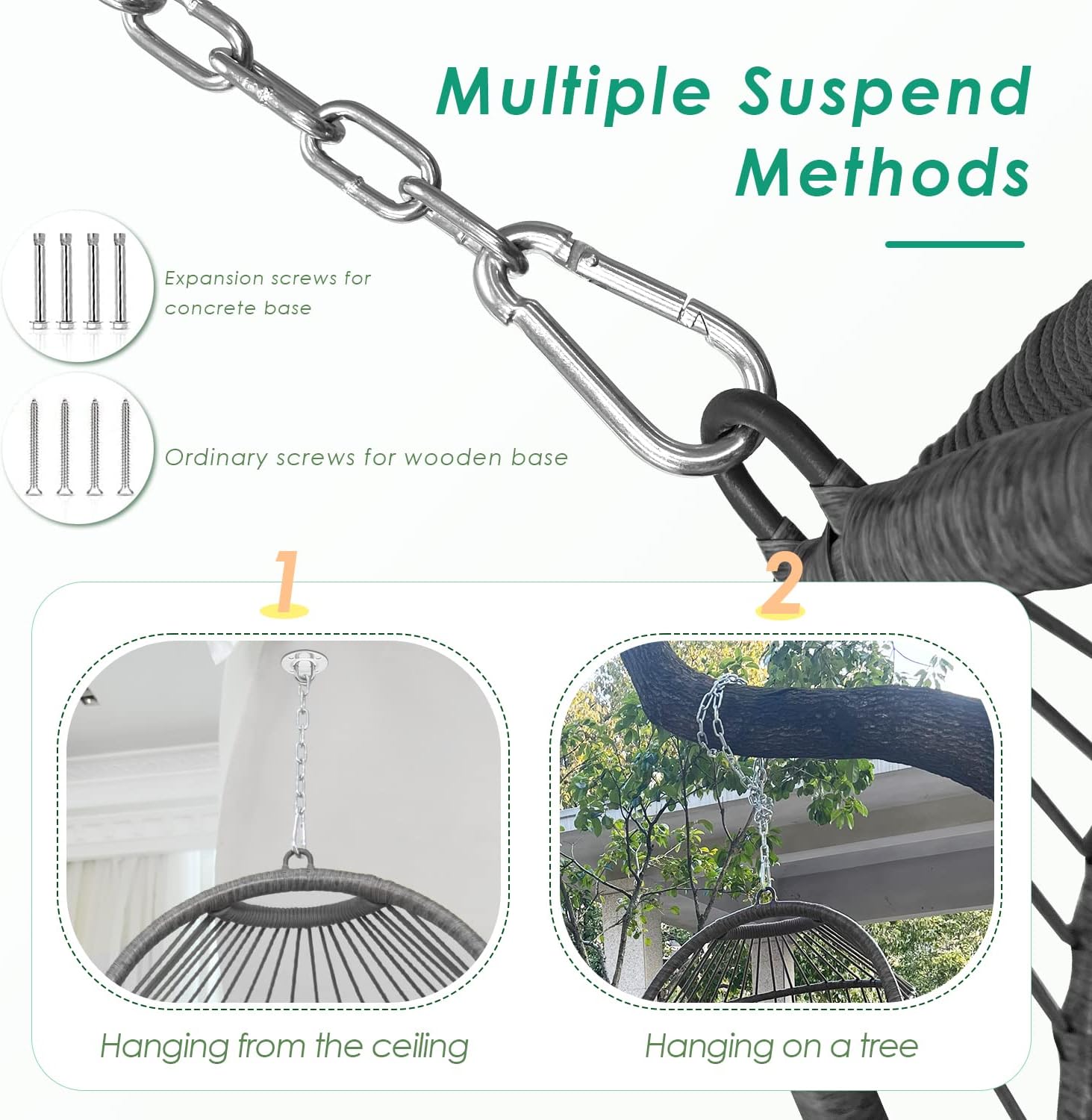 NICESOUL Hanging Egg Chair Without Stand PE Wicker Swing Hammock Egg Basket Ceiling Chairs with Cushions 265lbs Capaticy for Bedroom Living Room Patio Backyard Balcony (Brown)