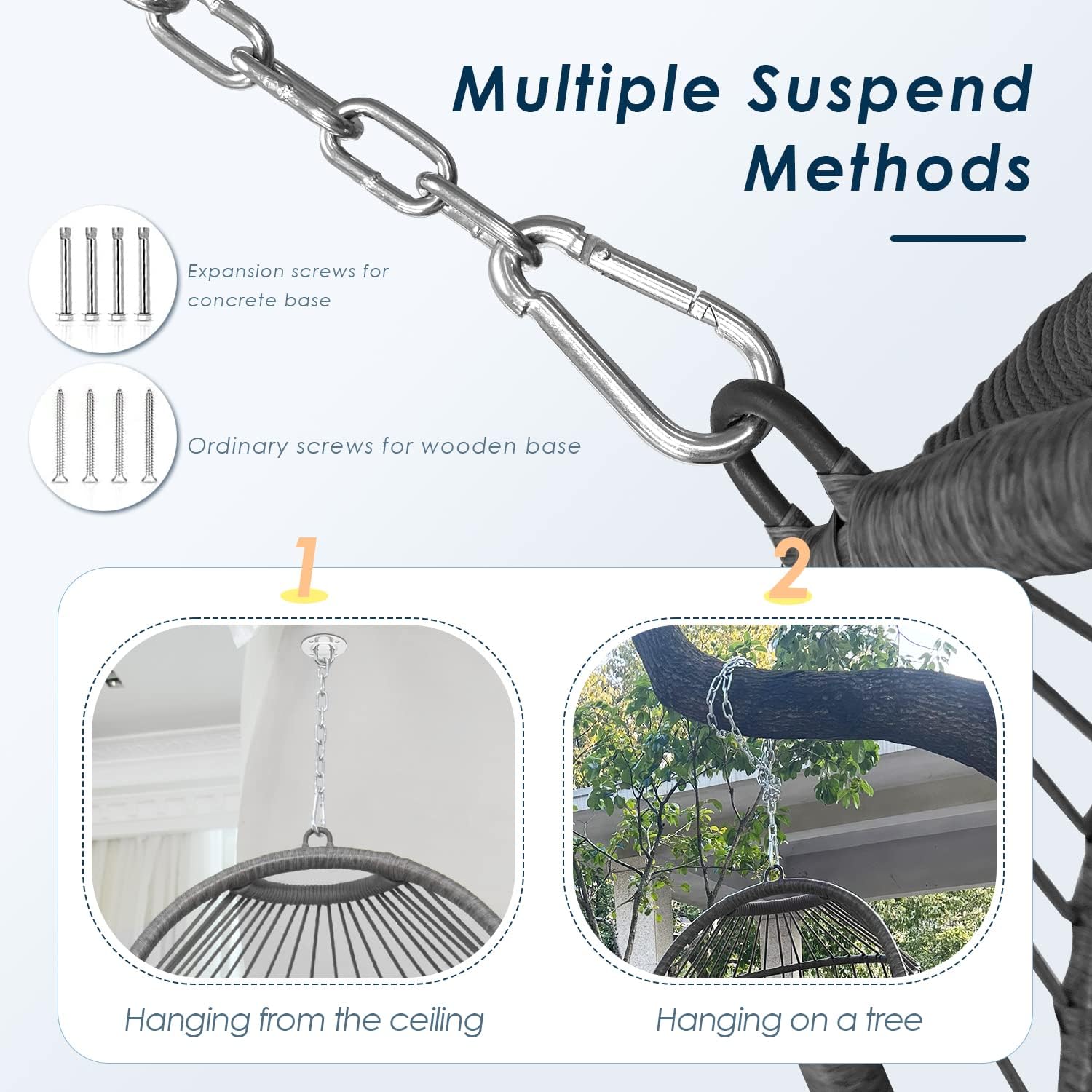 NICESOUL Hanging Egg Chair Without Stand PE Wicker Swing Hammock Egg Basket Ceiling Chairs with Cushions 265lbs Capaticy for Bedroom Living Room Patio Backyard Balcony (Brown)