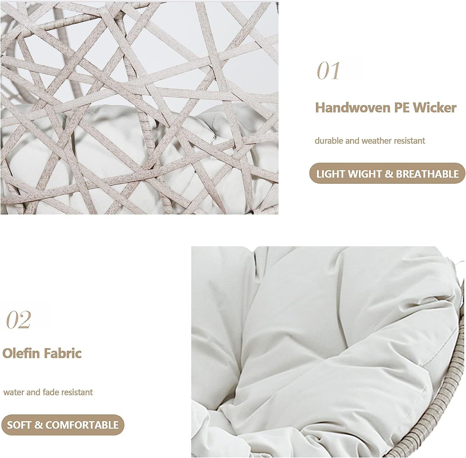 Ulax Furniture Egg Chair, Hanging Swing Chair with Stand, Hanging Lounge Chair, Outdoor Patio Wicker Tear Drop Hammock Chair with Cushion (Navy)