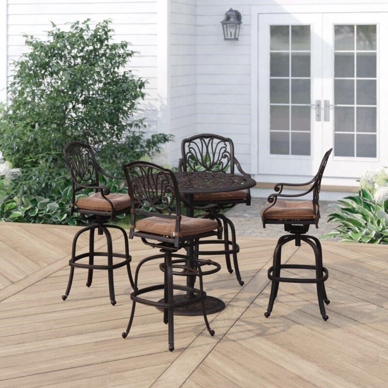 Lebanon Round 4 - Person 42'' Long Aluminum Bar Height Dining Set with Cushions