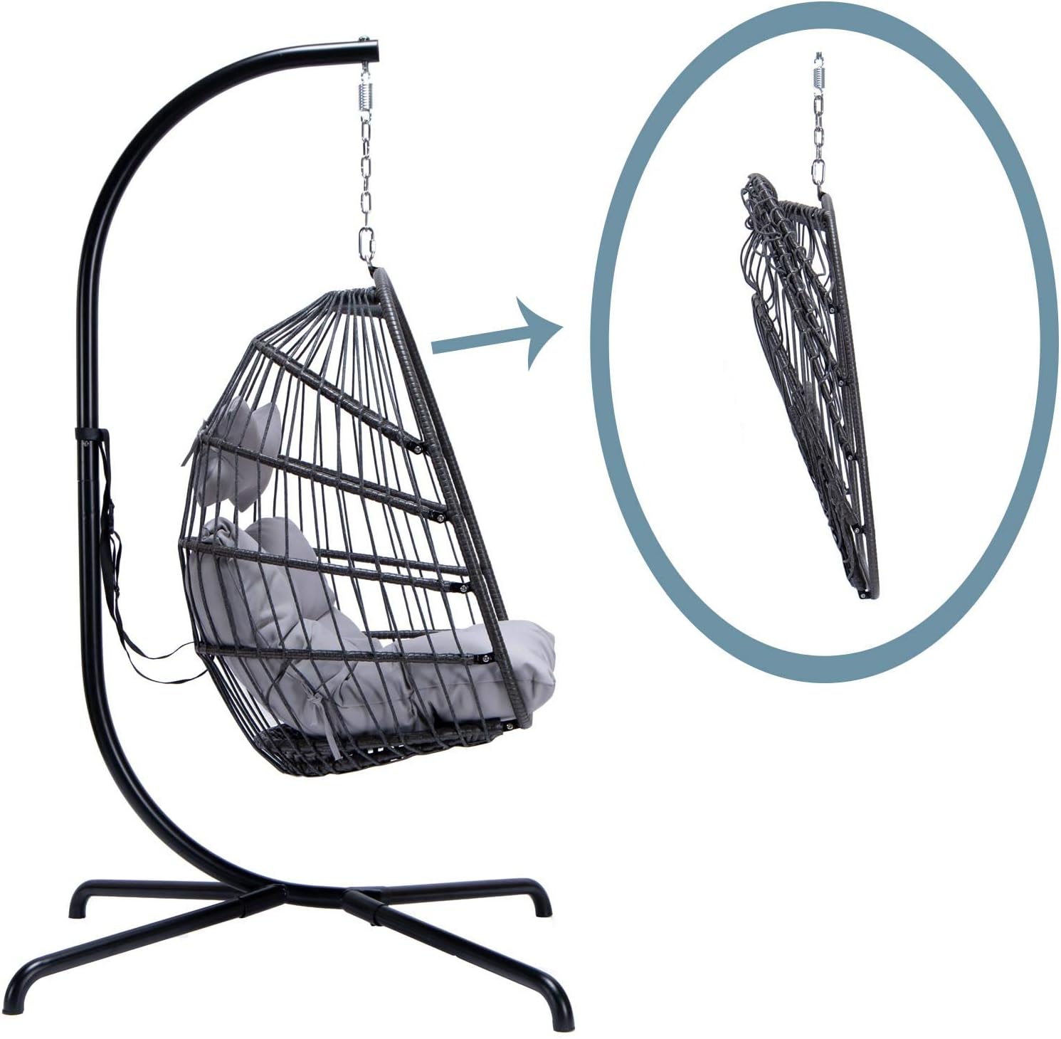 Swing Egg Chair Without Stand Indoor Outdoor Wicker Rattan Patio Basket Hanging Chair with UV Resistant Cushions 265lbs Capaticy for Bedroom Balcony Patio (Without Stand)