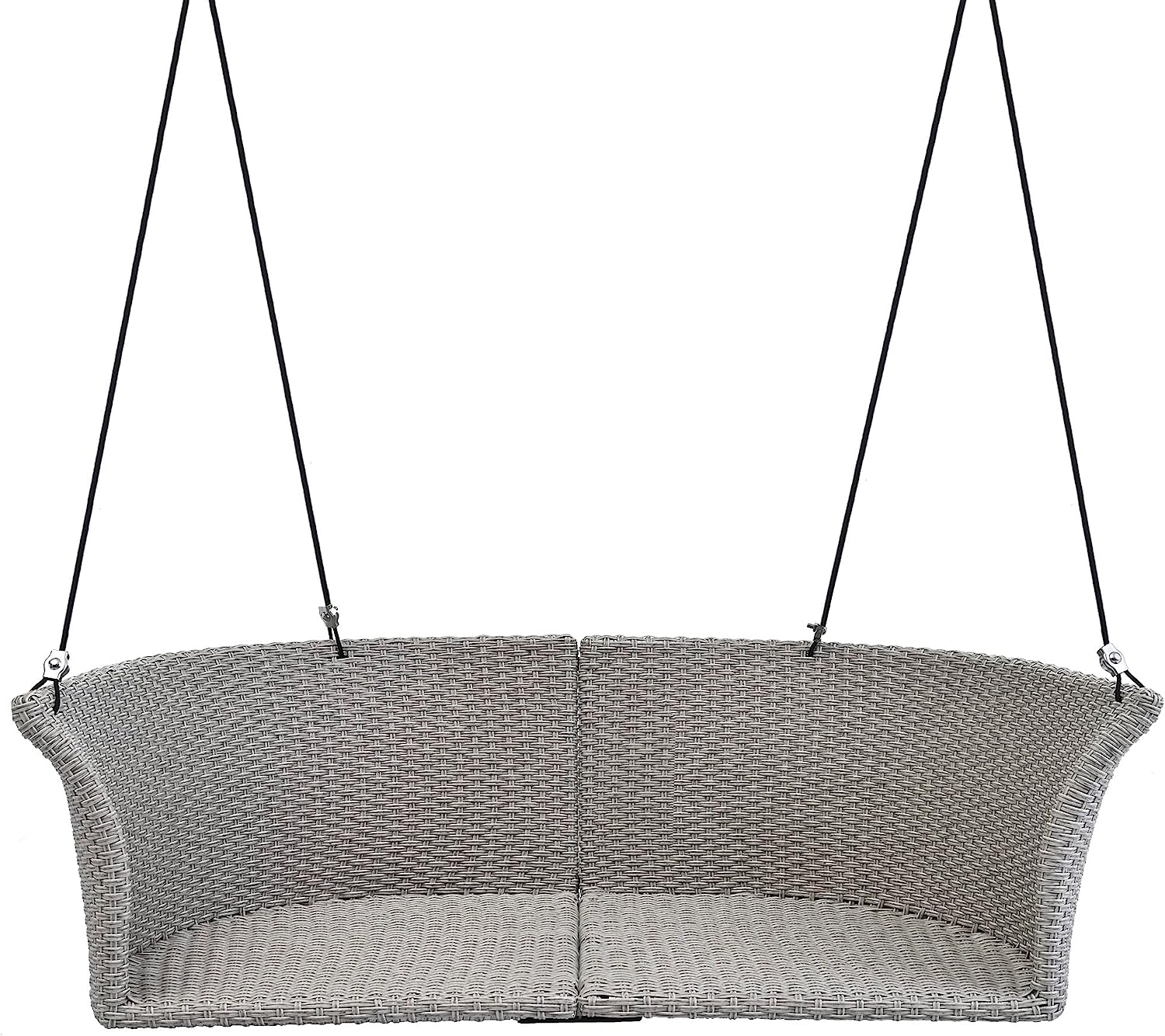 Patio 51.9” 2-Person Swing Chair,Outdoor Rattan Woven Hanging Seat with Adjustable Rope and Cushion,for Porch Lawn Garden Backyard Balconies (Black&b)