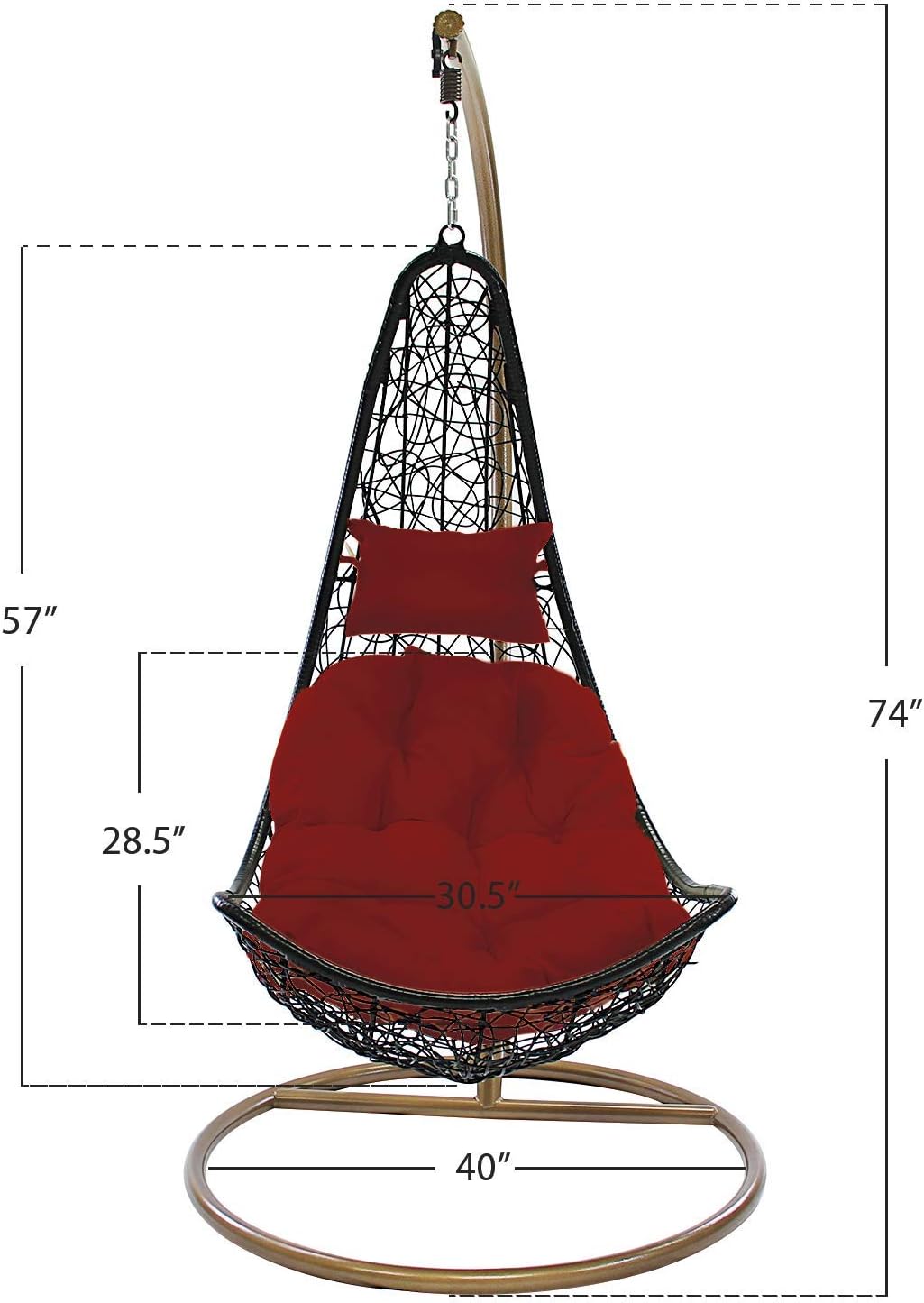 J.M.Deco Porch Swing Chair with Stand, Cushion & Pillow, Goldden Egg Rattan Wicker Swing Hanging Chair, Hammock Chair for Indoor, Outdoor, Garden, Backyard & Patio