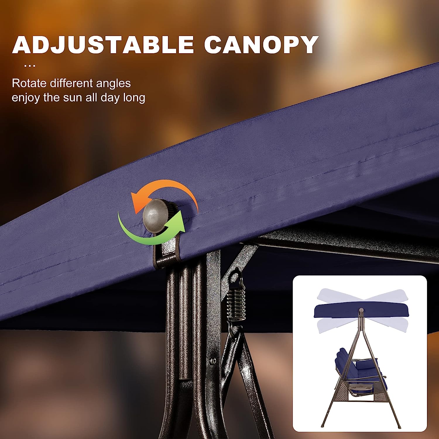 PURPLE LEAF 3-Seat Deluxe Outdoor Patio Porch Swing with Weather Resistant Steel Frame, Adjustable Tilt Canopy, Cushions and Pillow Included, Beige