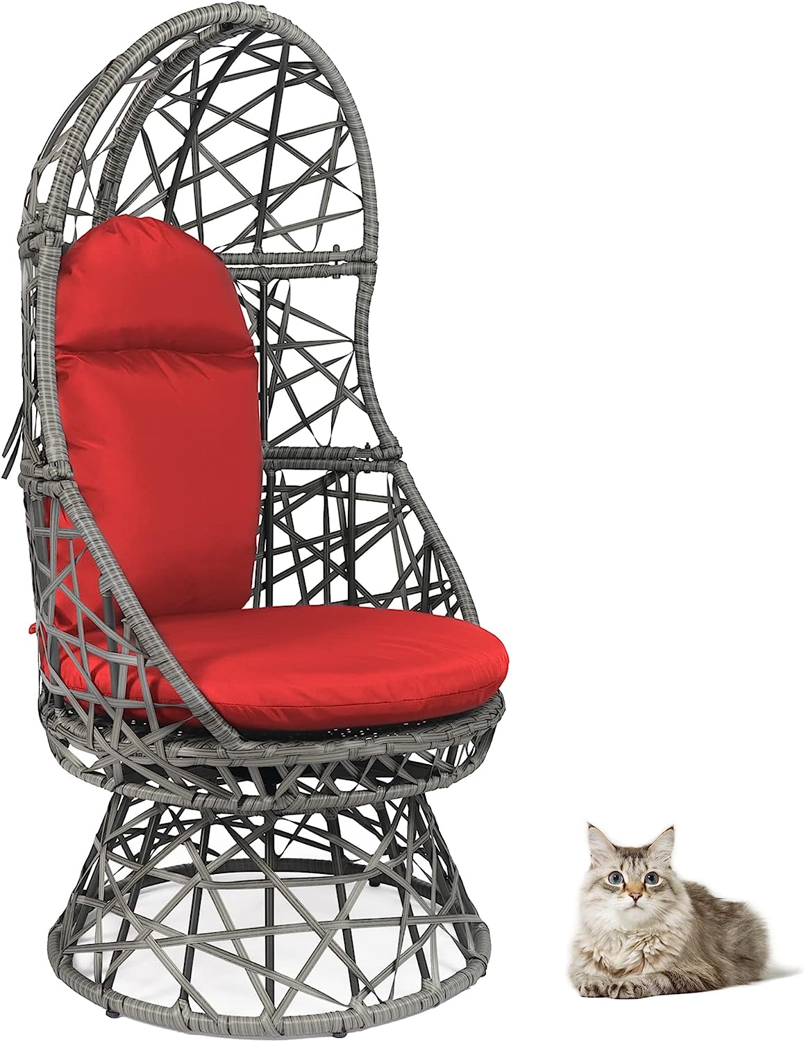 HOPUBUY Hammock Chair Egg Chair with Stand, Hanging Chair with Cushion and Pillow, Rattan Egg Swing Chair for Outdoor Indoor Bedroom, Porch, Balcony, Tree (C-Stand not Included)