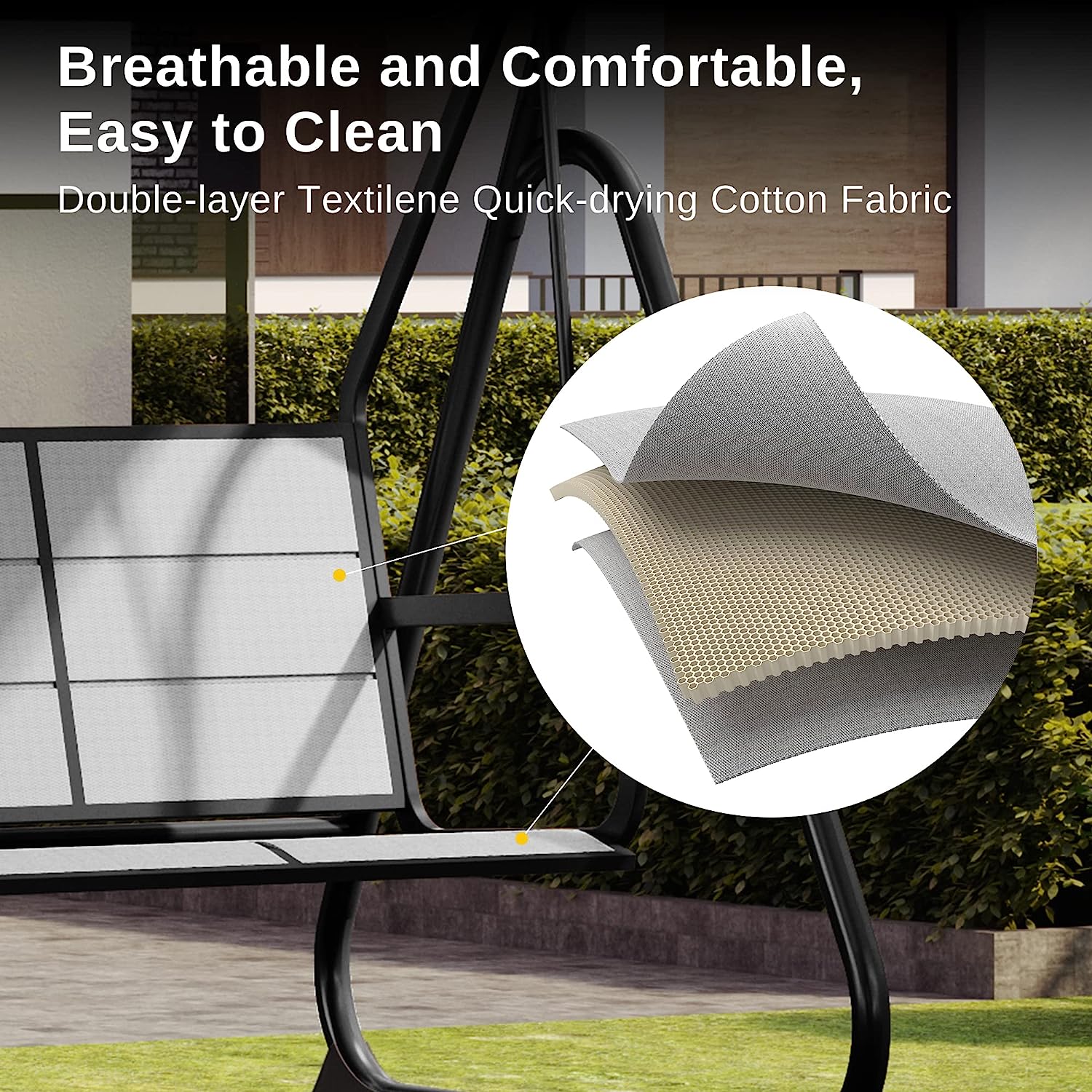 EAST OAK 2-Person Outdoor Patio Swing Chair with Adjustable Canopy, Porch Swing with Comfortable and Breathable Seats, Independent Swing Chairs for Garden, Balcony, Backyard, Chestnut Brown