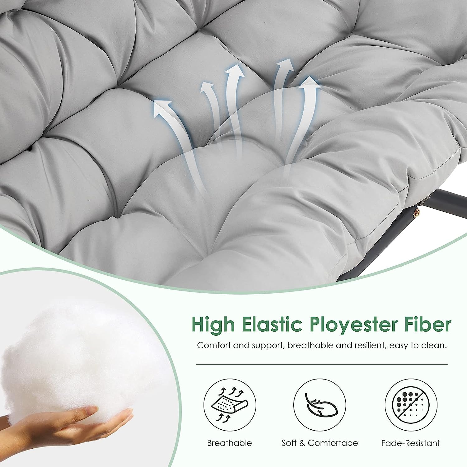 2 Person Hanging Egg Chair with Stand for Outdoor, Patio Hand Made Rattan Wicker Double Egg Swing Chairs Hammock Chair with UV Resistant Cushion and Metal Frame, Porch Swing Loveseat for Backyard