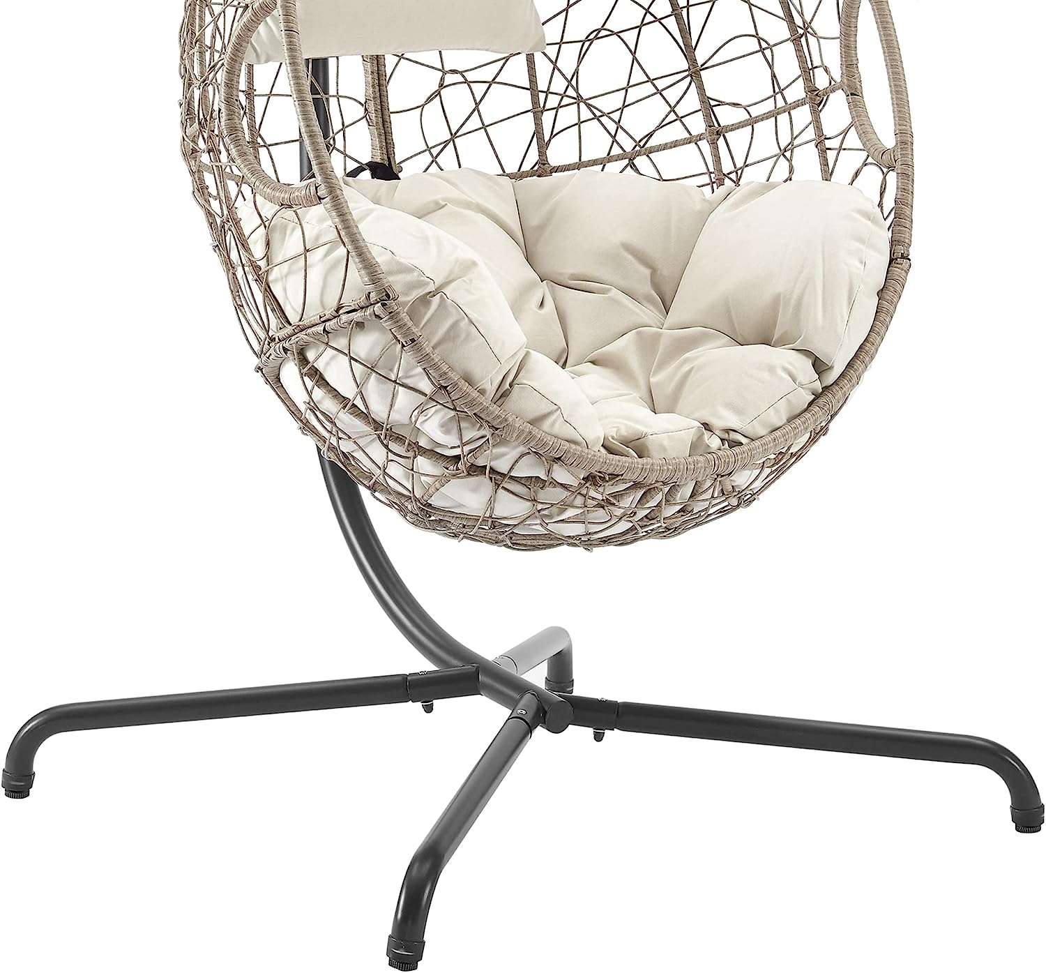 Ulax Furniture Outdoor Wicker Hanging Chair Indoor Swing Egg Chair with Stand Patio Rattan Hammock Basket Chair with Soft Deep Fluffy Cushion