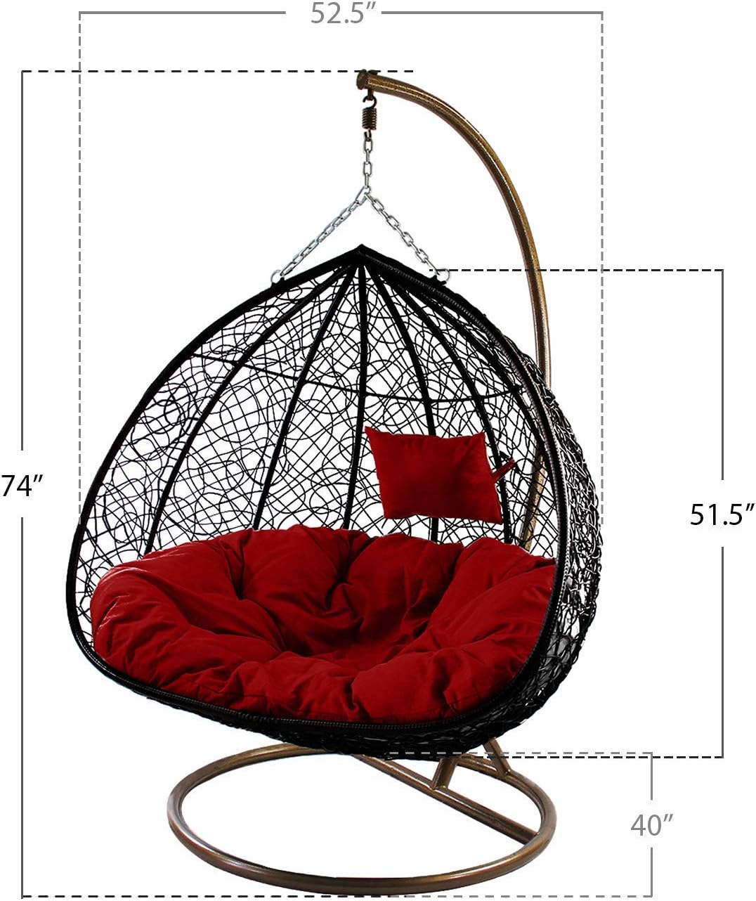 J.M.Deco Porch Swing Chair with Stand, Cushion & Pillow, Goldden Egg Rattan Wicker Swing Hanging Chair, Hammock Chair for Indoor, Outdoor, Garden, Backyard & Patio