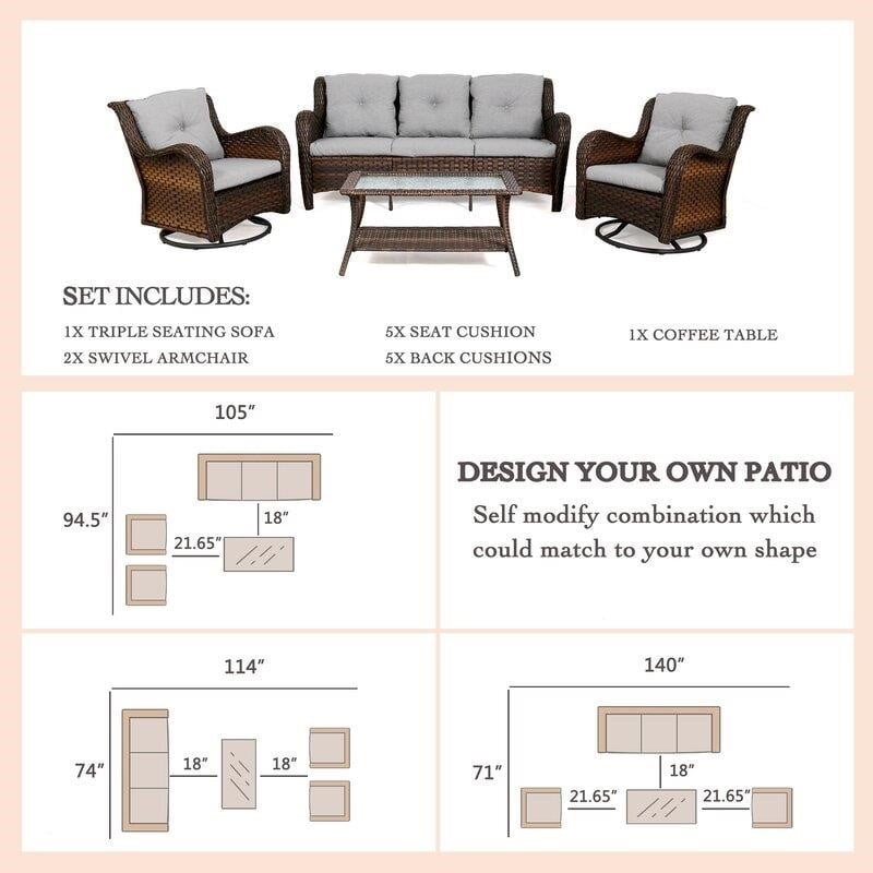 Gwenael Wicker/Rattan 5 - Person Seating Group with Cushions