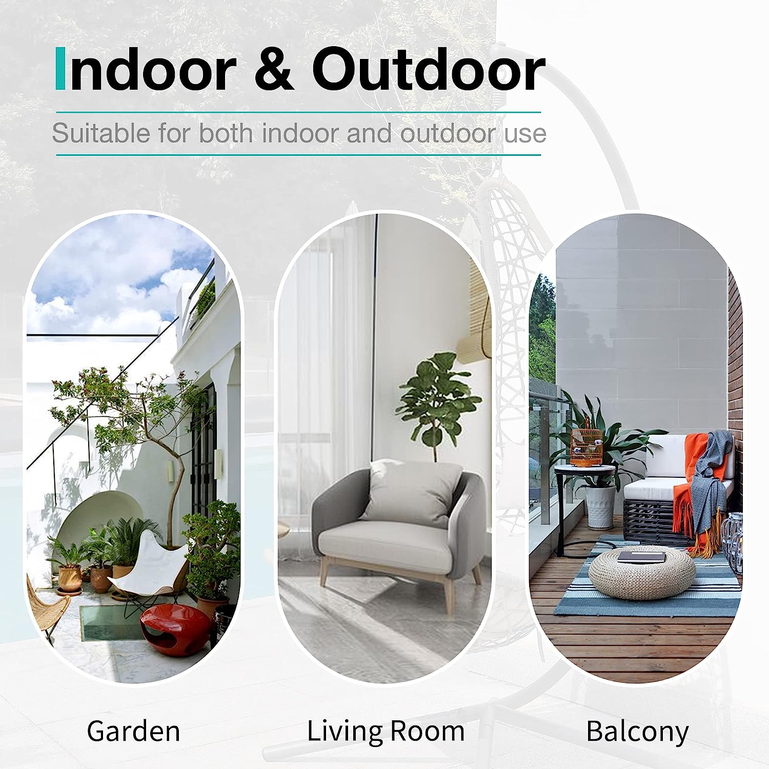 SUNSITT Swing Egg Chair Outdoor Indoor Wicker Hammock Hanging Chair Patio Lounge Chair with Stand and Cushions for Balcony, Deck, Bedroom, Grey Wicker