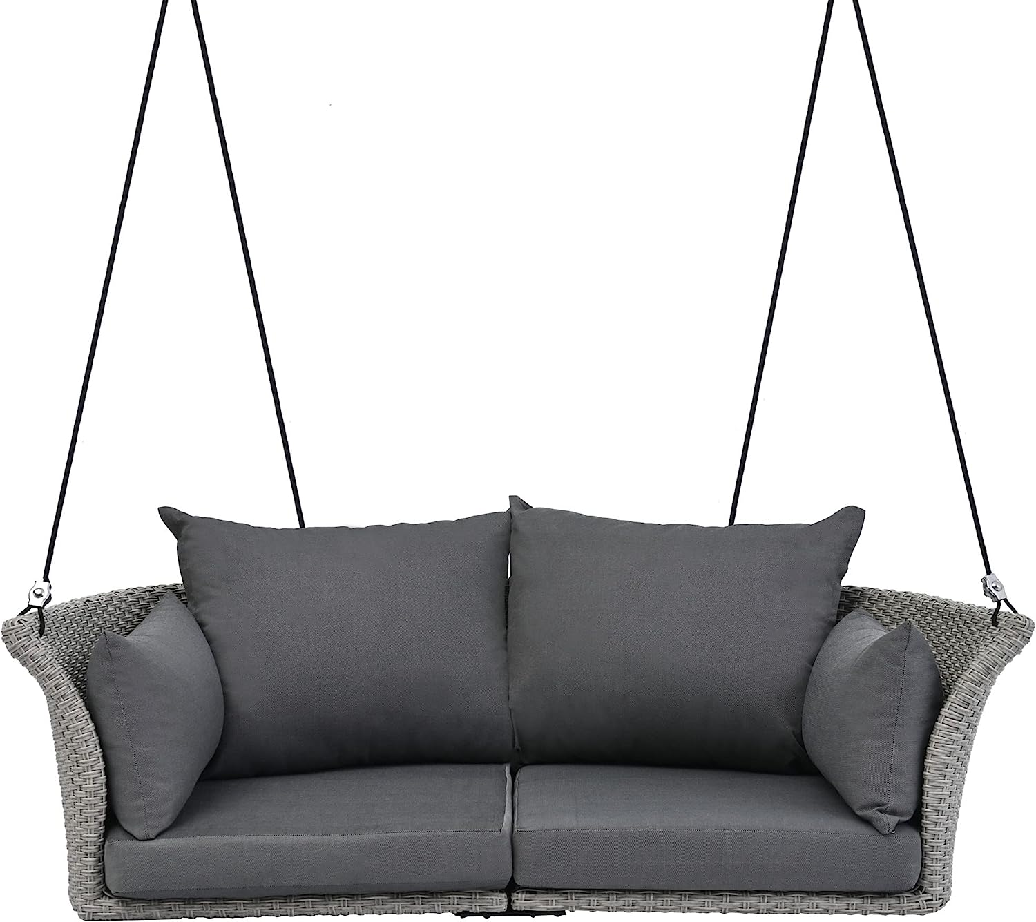 Patio 51.9” 2-Person Swing Chair,Outdoor Rattan Woven Hanging Seat with Adjustable Rope and Cushion,for Porch Lawn Garden Backyard Balconies (Black&b)