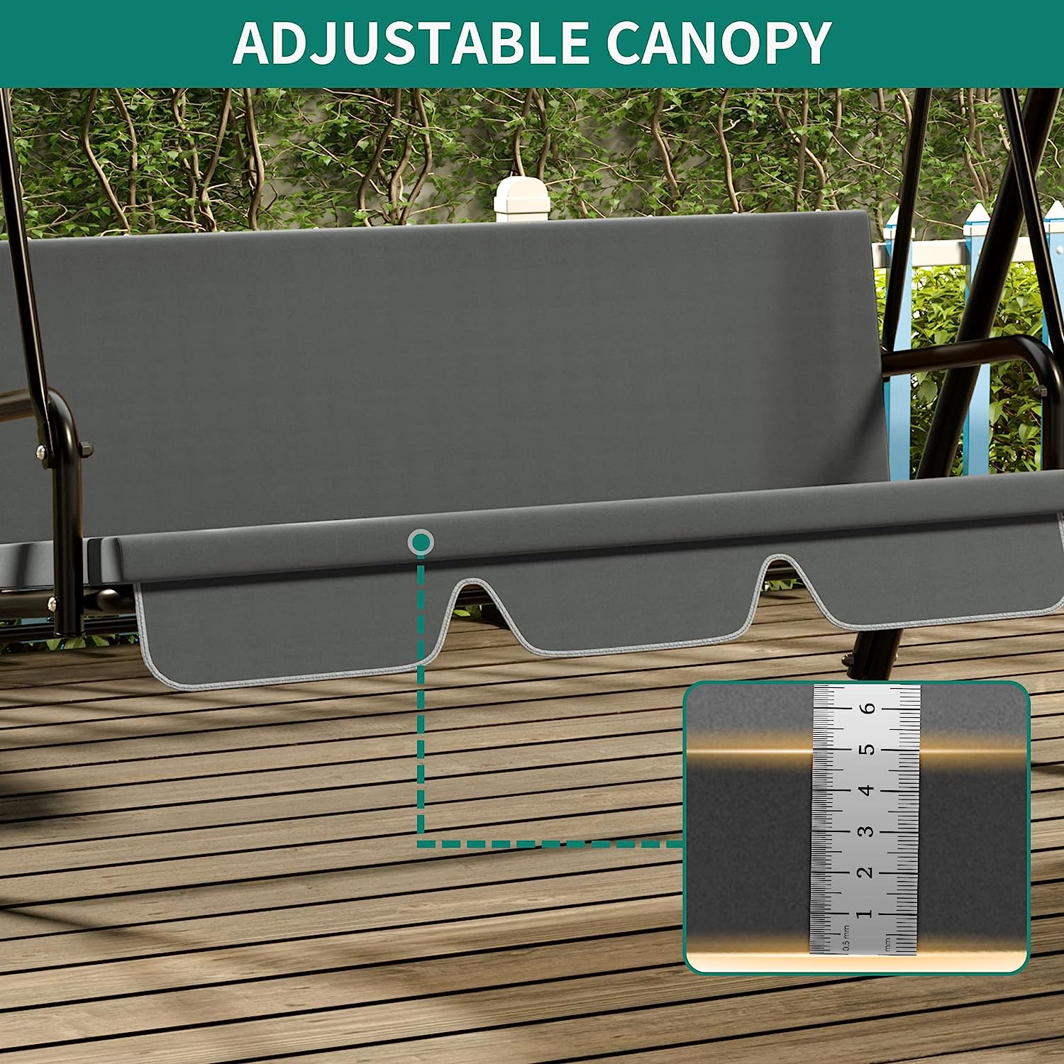 YITAHOME 3-Seat Porch Swing Outdoor Heavy Duty Patio Swing Chair with Stand Adjustable Canopy Soft Cushion for Garden, Patio, Lawn, Balcony and Deck, Black