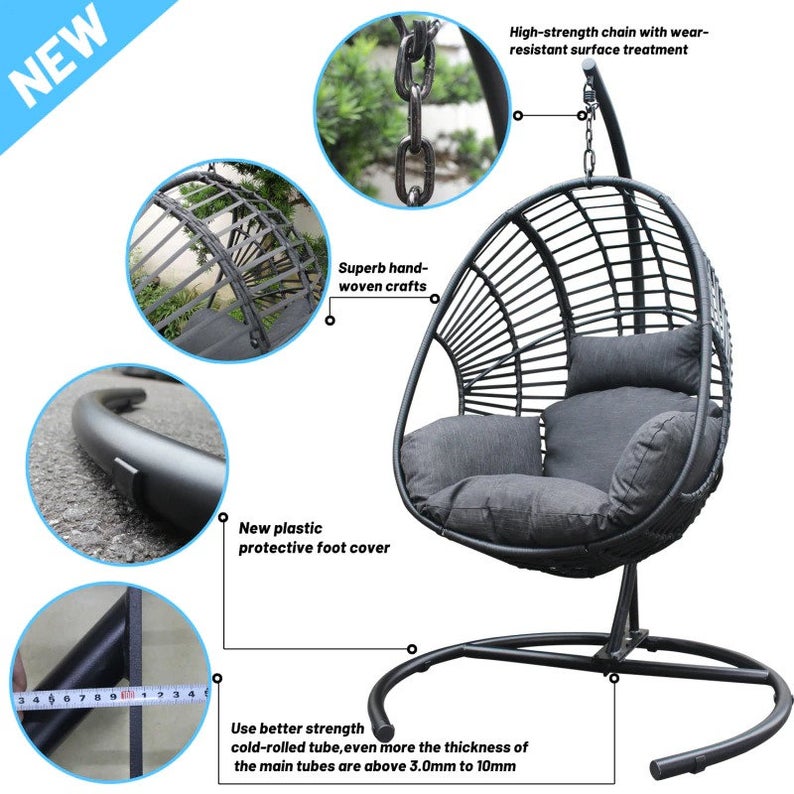 Hammock Wicker Swing Egg Chair Outdoor Backyard or Indoor With Stand Rain Cover Included - Bed Bath & Beyond