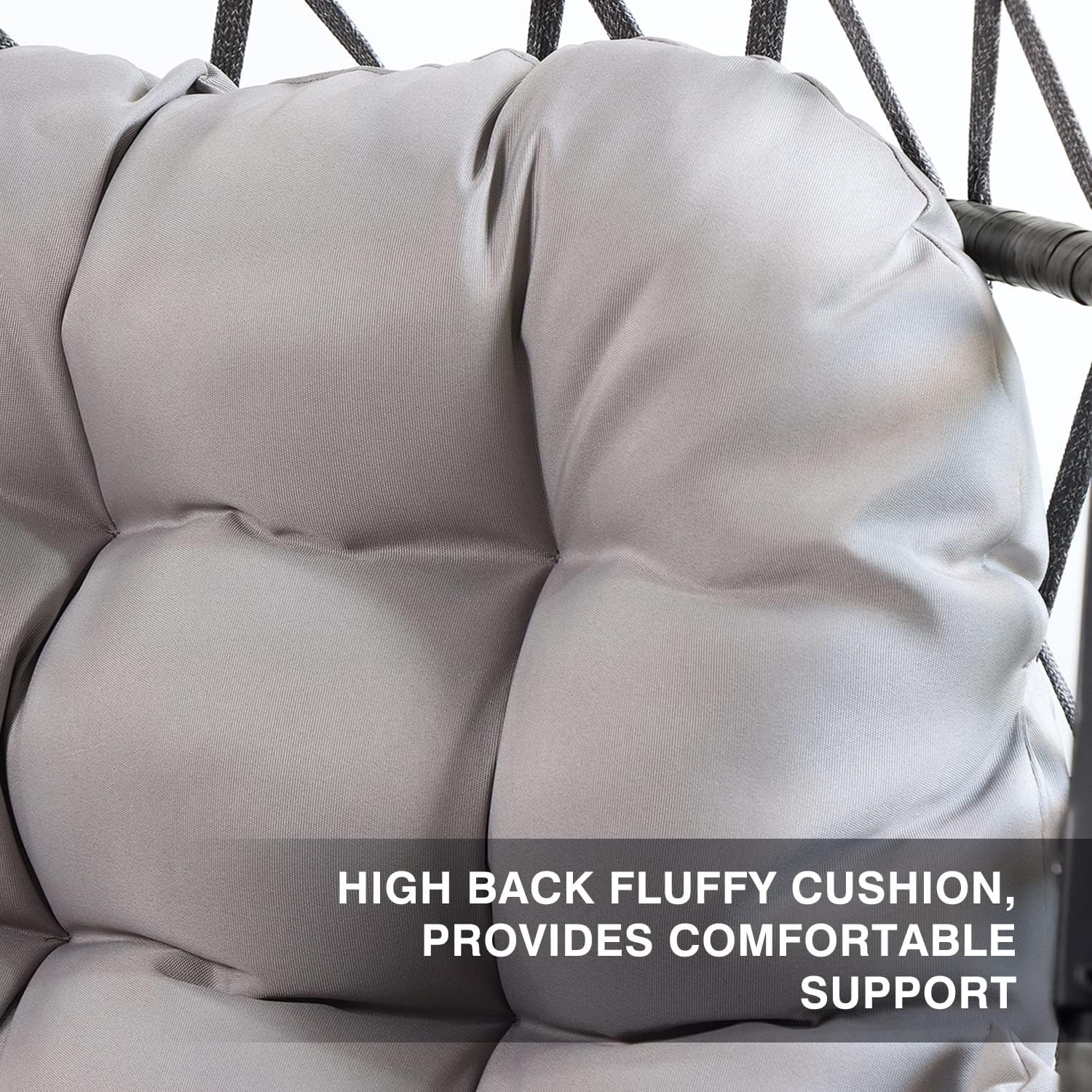 PRIVATE GARDEN Large Hanging Egg Chair with Stand Upgraded Wicker Egg Swing Chair Outdoor Indoor PE Rattan Hanging Chair with Grey Comfort Cushion Heavy Duty C-Stand