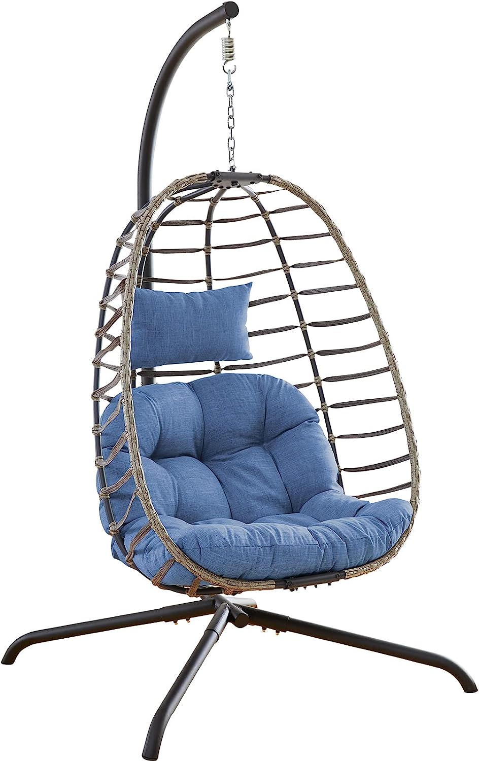 Rilyson Hanging Egg Chair Without Stand - Outdoor Egg Swing Chair with Resistant Cushion Wicker Rattan Swinging Egg Chair for Patio Garden Balcony(Grey/Blue)