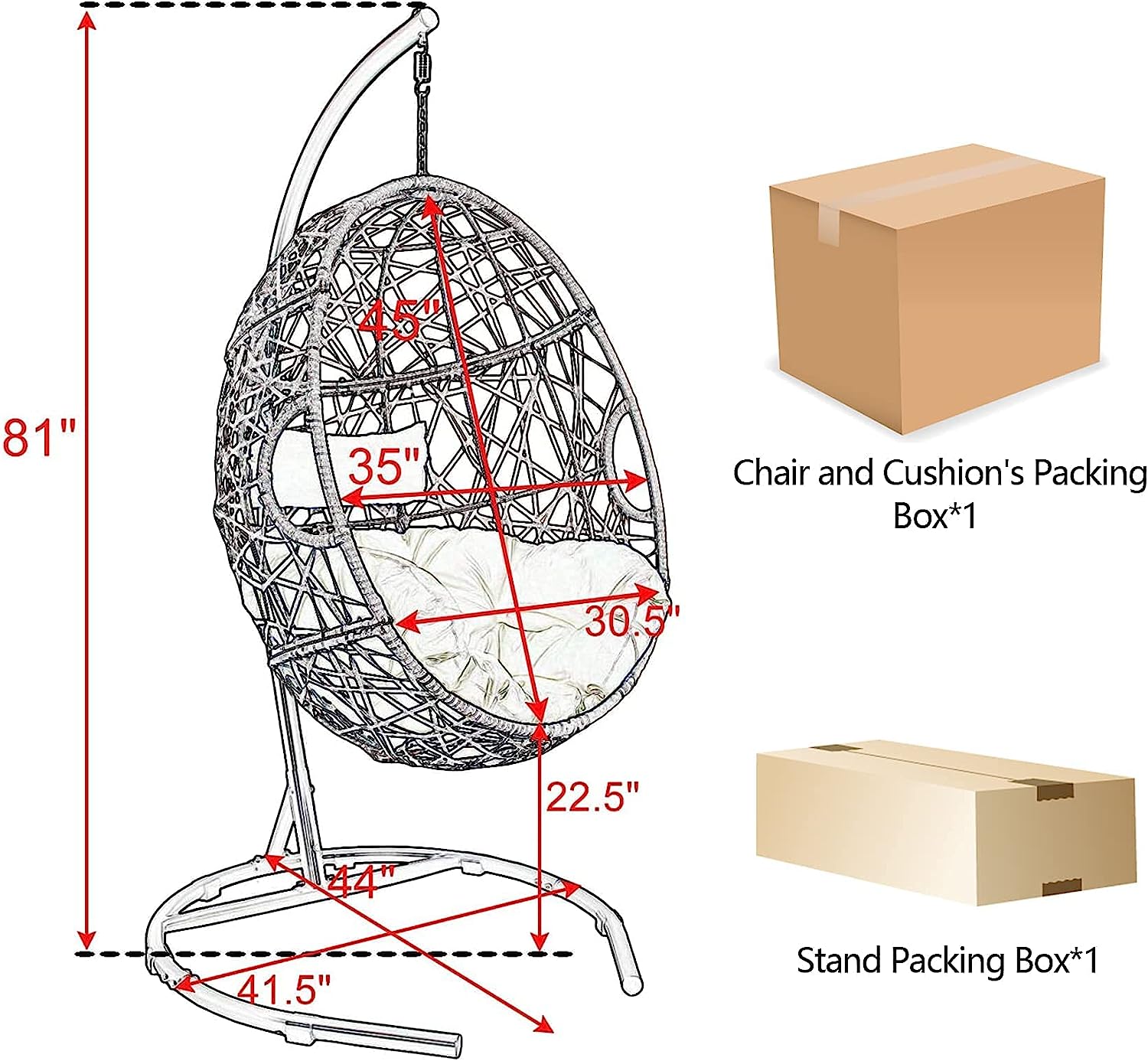 Ulax Furniture Egg Chair, Hanging Swing Chair with Stand, Hanging Lounge Chair, Outdoor Patio Wicker Tear Drop Hammock Chair with Cushion (Navy)
