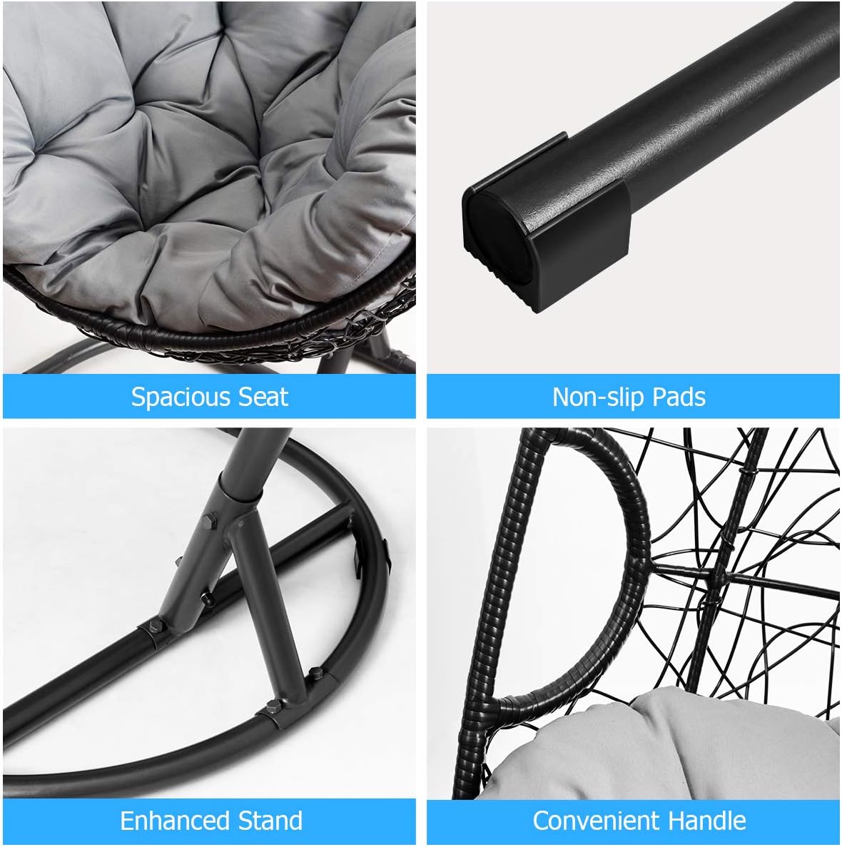 Giantex Hanging Egg Chair, 36.5-Width Oversized Swing Chair with C-Hammock Stand Set, Hammock Chair with Soft Seat Cushion & Pillow, Multifunctional Hanging Chairs for Outdoor Indoor Bedroom (Gray)