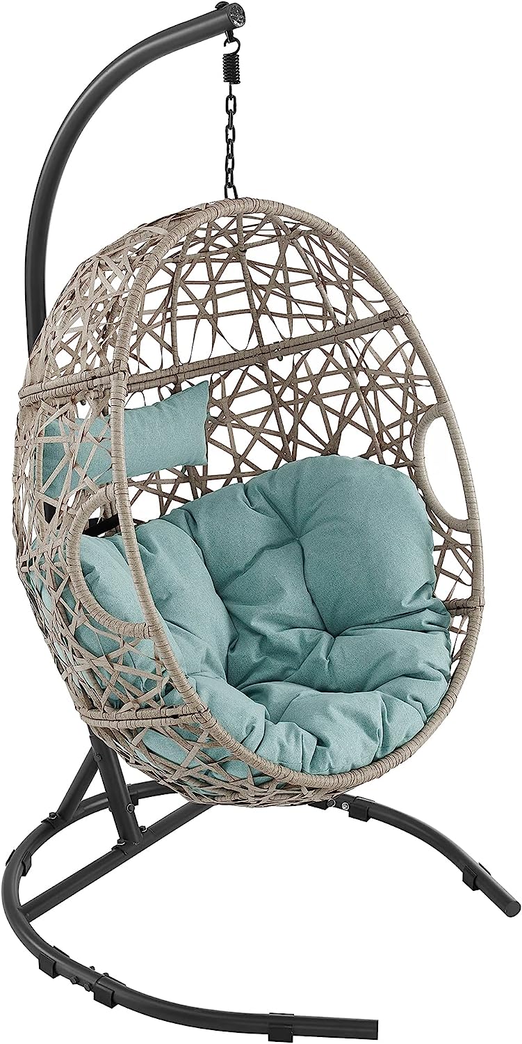 Ulax Furniture Egg Chair, Hanging Swing Chair with Stand, Hanging Lounge Chair, Outdoor Patio Wicker Tear Drop Hammock Chair with Cushion (Navy)
