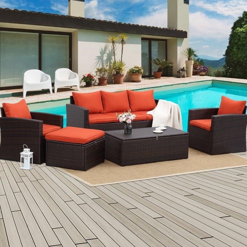 Connor Wicker/Rattan 6 - Person Seating Group with Cushions
