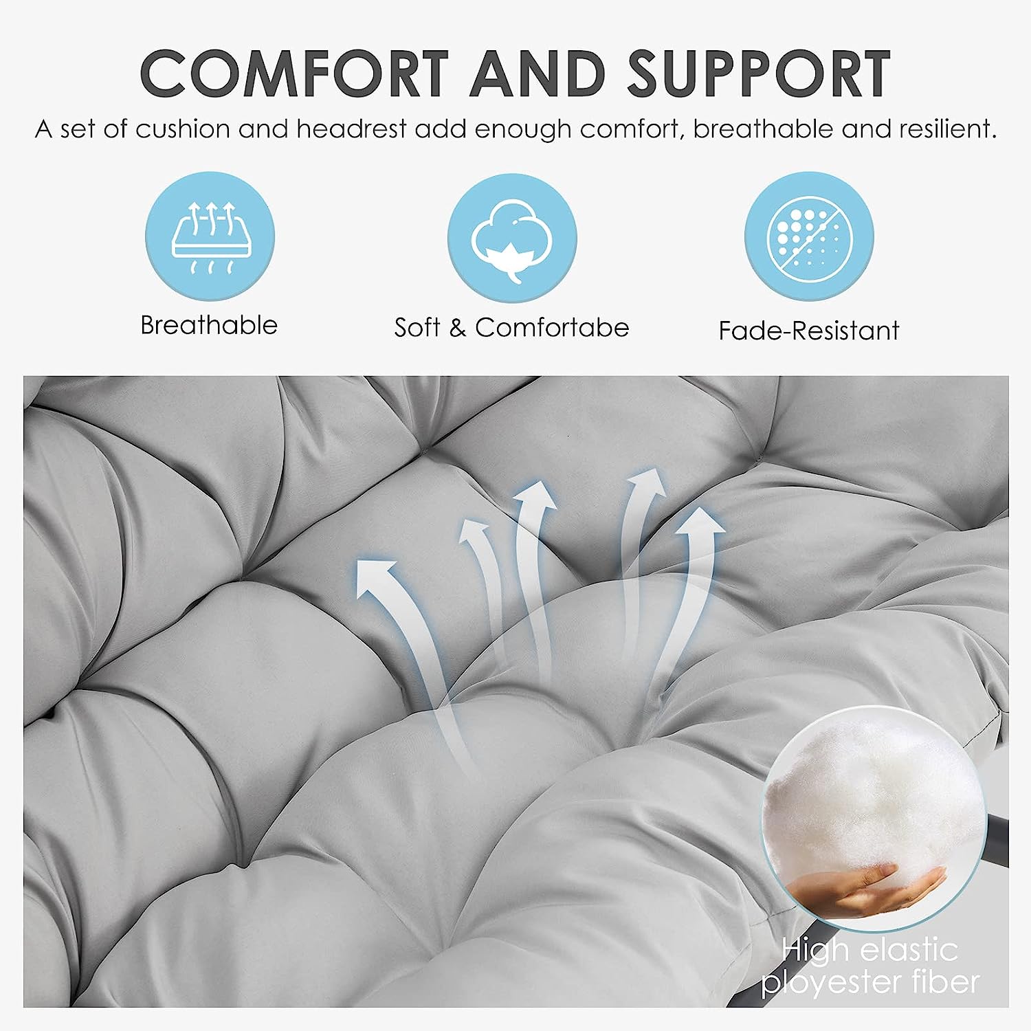 Brafab Double Swing Egg Chair with Stand, Large Hand-Woven Wicker Rattan Hanging Egg Chair for 2 People, Porch Swing Loveseat with Thick Cushion and Sturdy Steel Stand for Indoor Outdoor, Light Grey