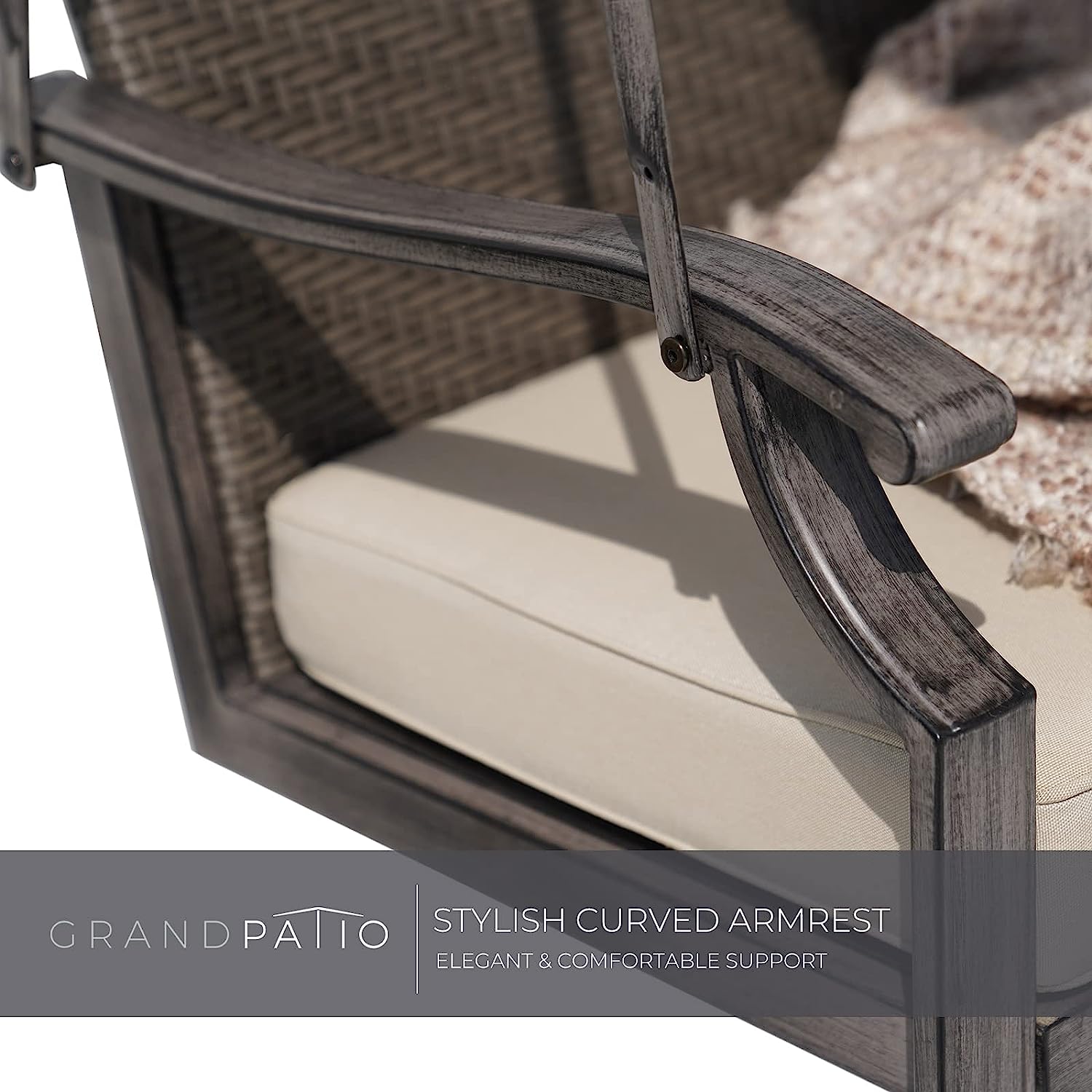 Grand Patio Outdoor Porch Swing 3-Seat with Canopy and Removable Cushion for Garden, Backyard, Poolside, Weather Resistant Powder Coated Steel, Beige