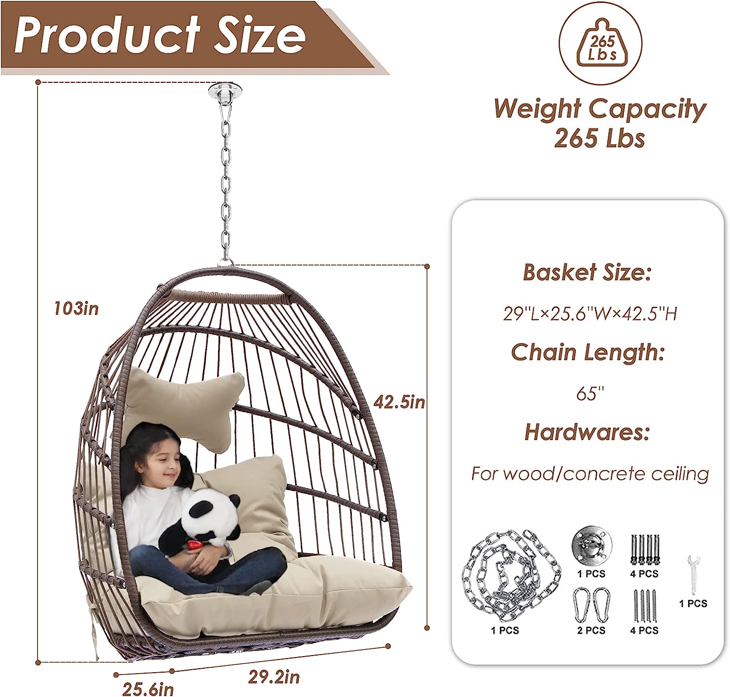 RADIATA Double Egg Chair with Stand Luxury Outdoor Patio Wicker Loveseat Hanging Swing Egg Chairs with Resistant Cushions Metal Frame 500 lbs Capaticy for 2 Persons Patio Backyard Balcony