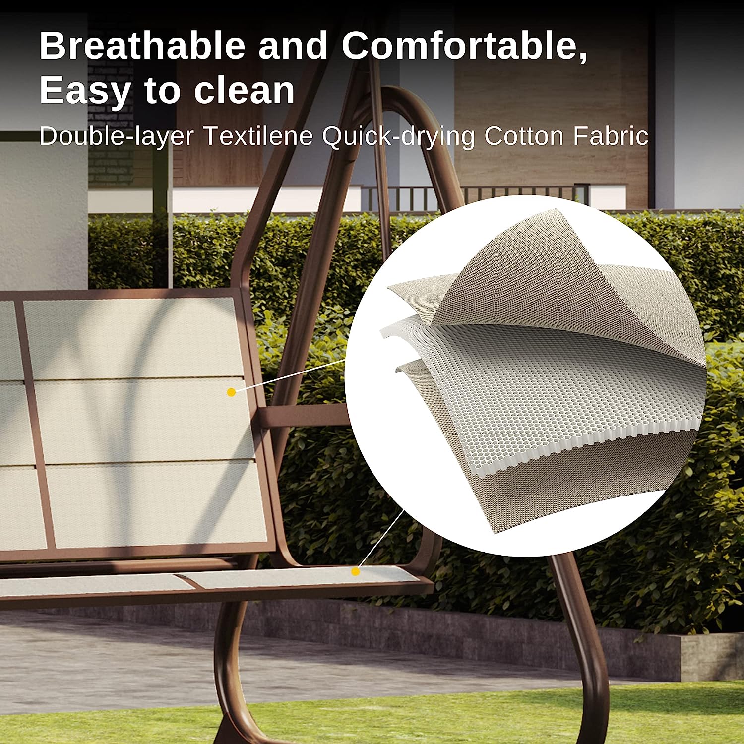 EAST OAK 3-Person Outdoor Patio Swing Chair with Adjustable Canopy, Porch Swing with Comfortable and Breathable Seats, Outdoor Swing Chairs for Garden, Balcony, Backyard, Charcoal Black