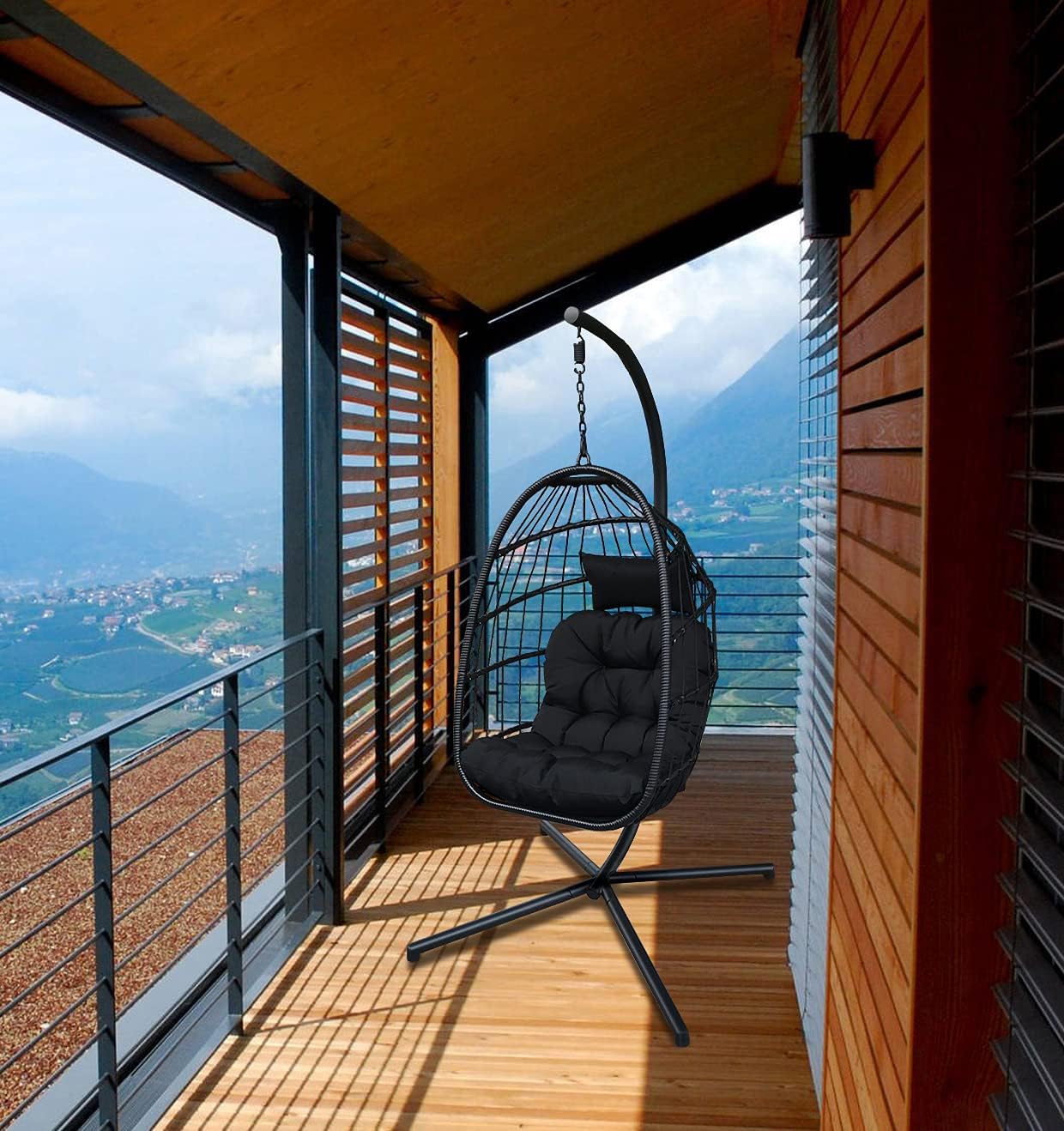 Avenlur Outdoor Patio Hanging Chair - Hammock Swing Egg Chair with Stand, Indoor/Outdoor Hanging Chair for Patio Bedroom Balcony (Black)