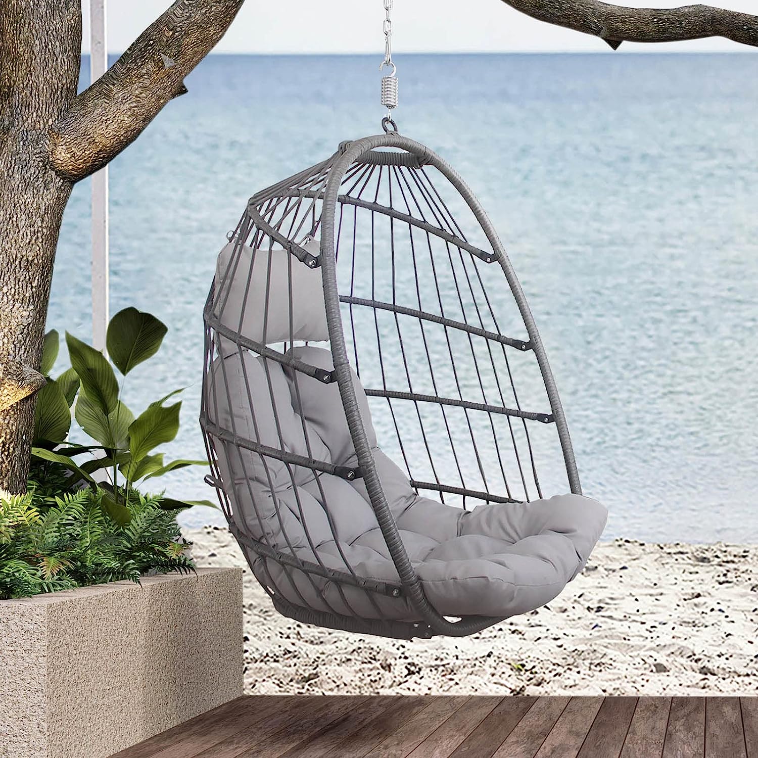 RADIATA Double Egg Chair with Stand Luxury Outdoor Patio Wicker Loveseat Hanging Swing Egg Chairs with Resistant Cushions Metal Frame 500 lbs Capaticy for 2 Persons Patio Backyard Balcony