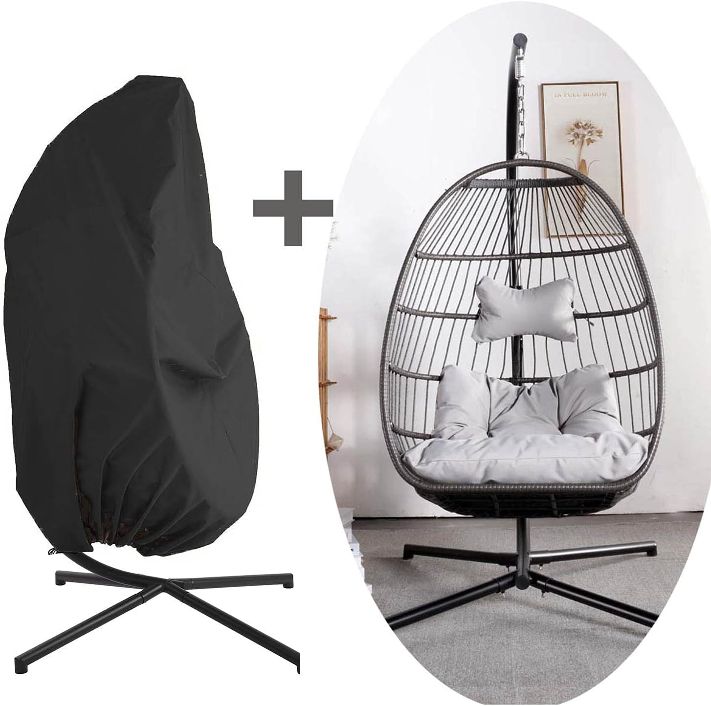 Swing Egg Chair Without Stand Indoor Outdoor Wicker Rattan Patio Basket Hanging Chair with UV Resistant Cushions 265lbs Capaticy for Bedroom Balcony Patio (Without Stand)