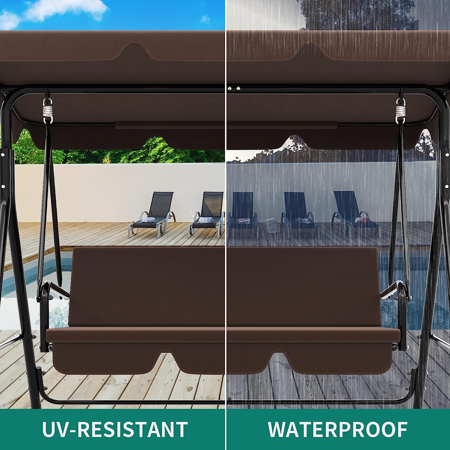 YITAHOME 3-Seat Porch Swing Outdoor Heavy Duty Patio Swing Chair with Stand Adjustable Canopy Soft Cushion for Garden, Patio, Lawn, Balcony and Deck, Black