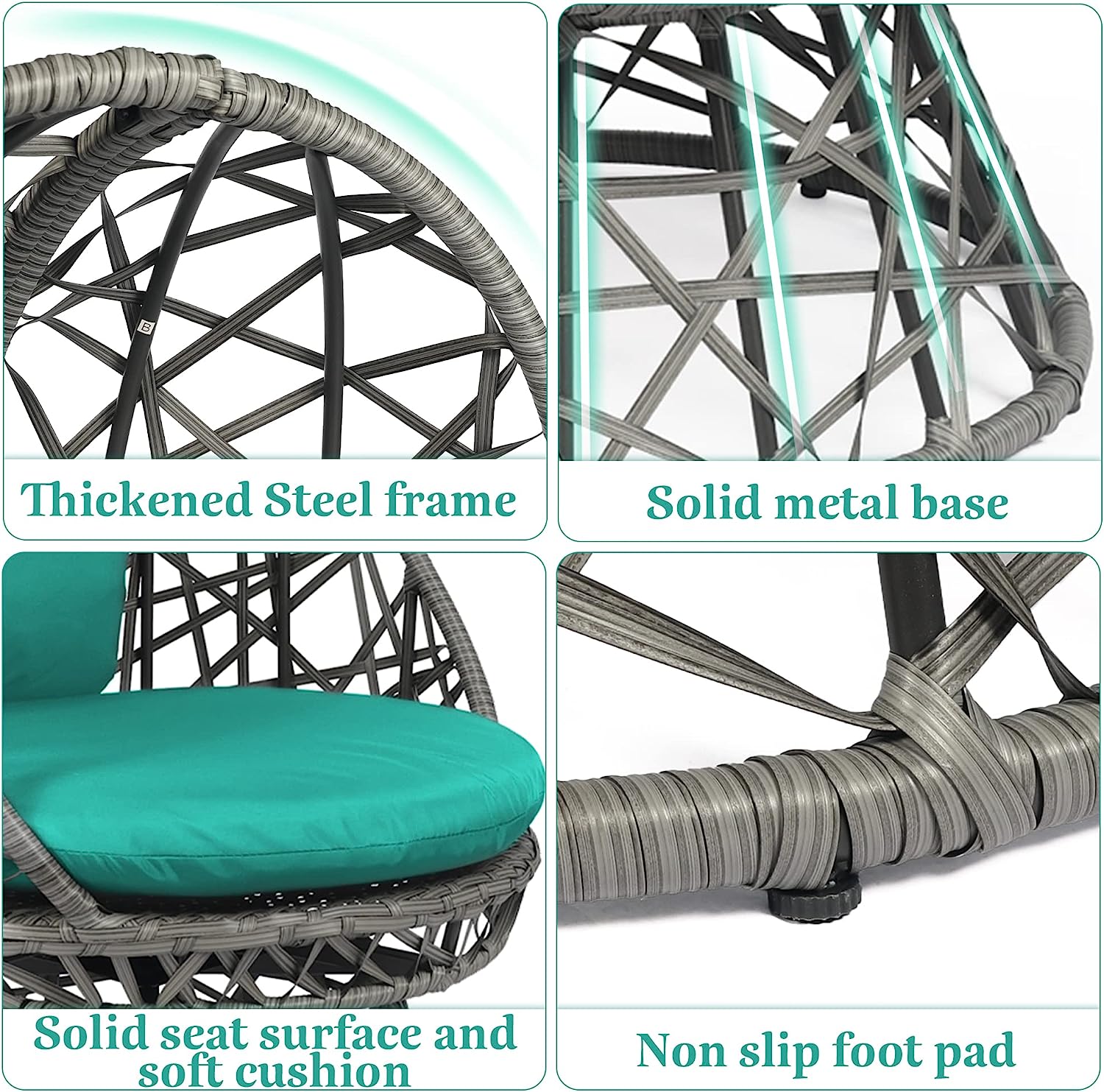 HOPUBUY Hammock Chair Egg Chair with Stand, Hanging Chair with Cushion and Pillow, Rattan Egg Swing Chair for Outdoor Indoor Bedroom, Porch, Balcony, Tree (C-Stand not Included)