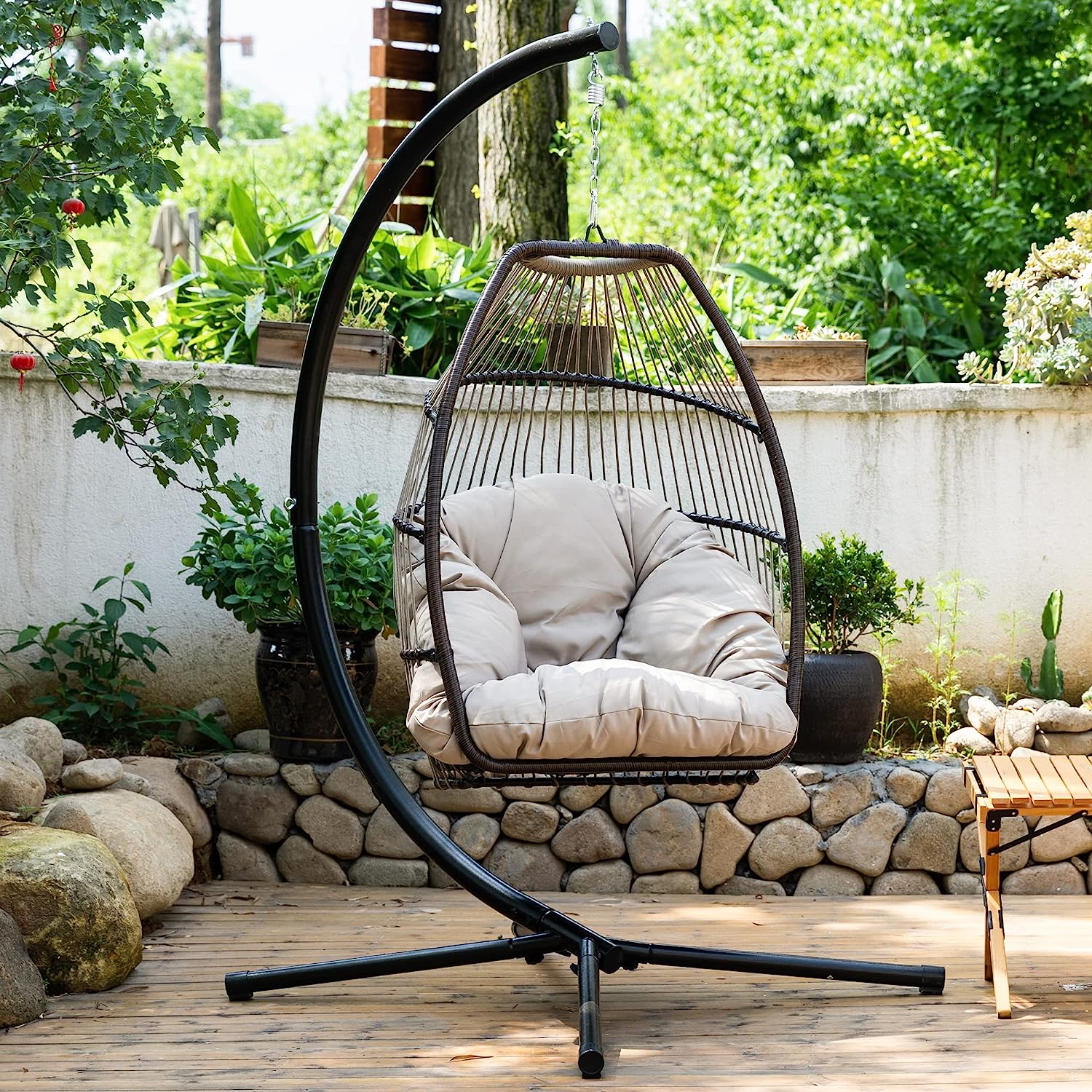 Hanging Swing Chair Egg Chair Hammock Chair Basket Chair UV Resistant Cushion with Stand for Indoor Bedroom Outdoor Garden Backyard,Blue