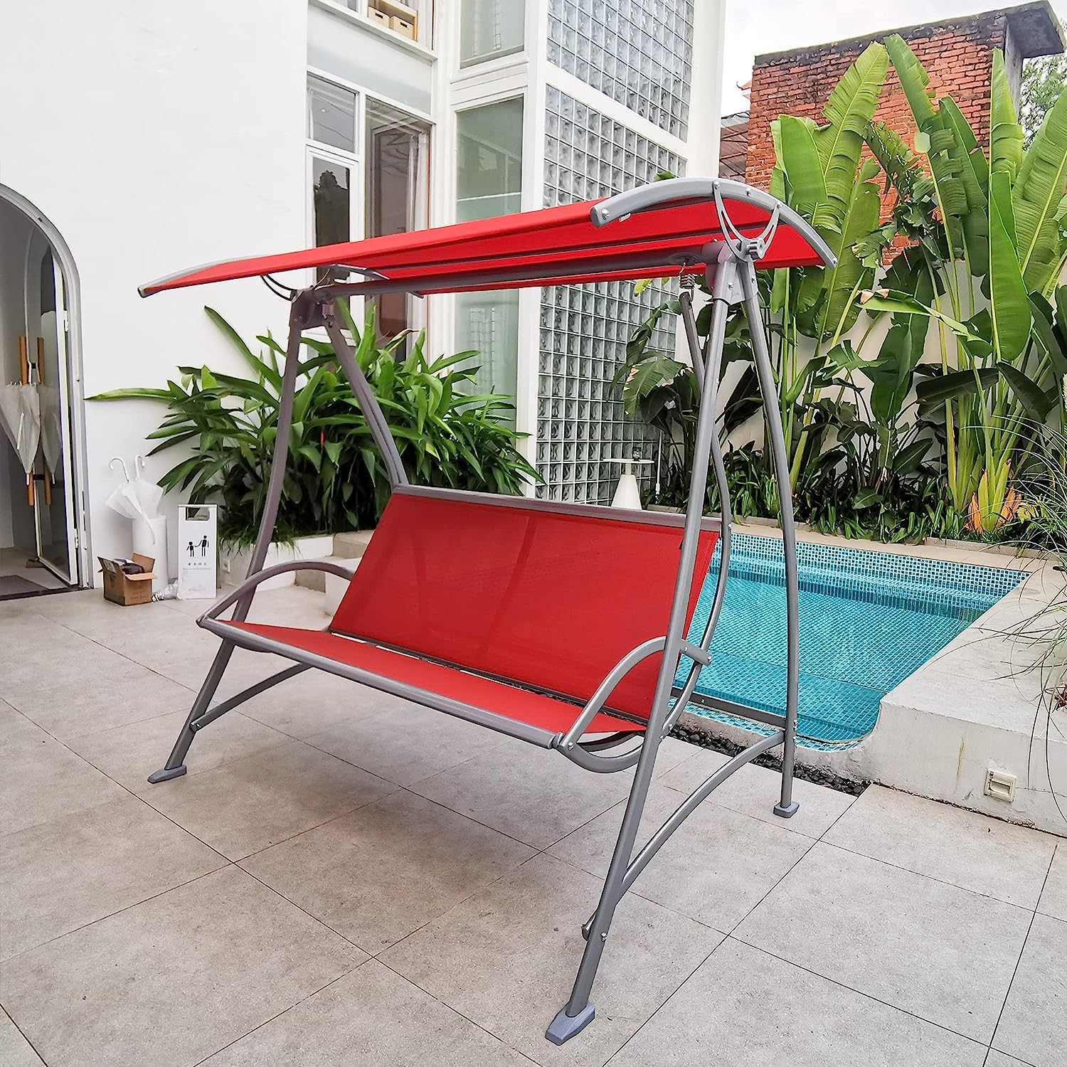 PURPLE LEAF 2-Seat Deluxe Outdoor Patio Porch Swing with Weather Resistant Steel Frame, Adjustable Tilt Canopy, Beige