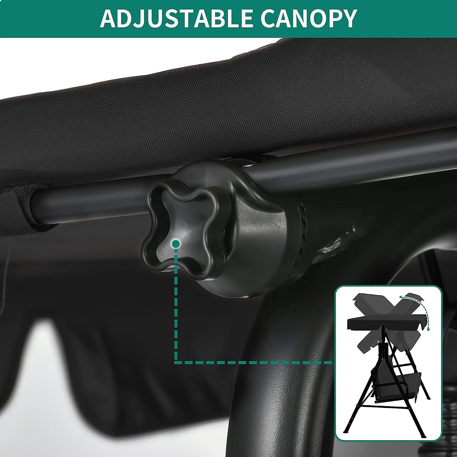 YITAHOME 3-Seat Porch Swing Outdoor Heavy Duty Patio Swing Chair with Stand Adjustable Canopy Soft Cushion for Garden, Patio, Lawn, Balcony and Deck, Black