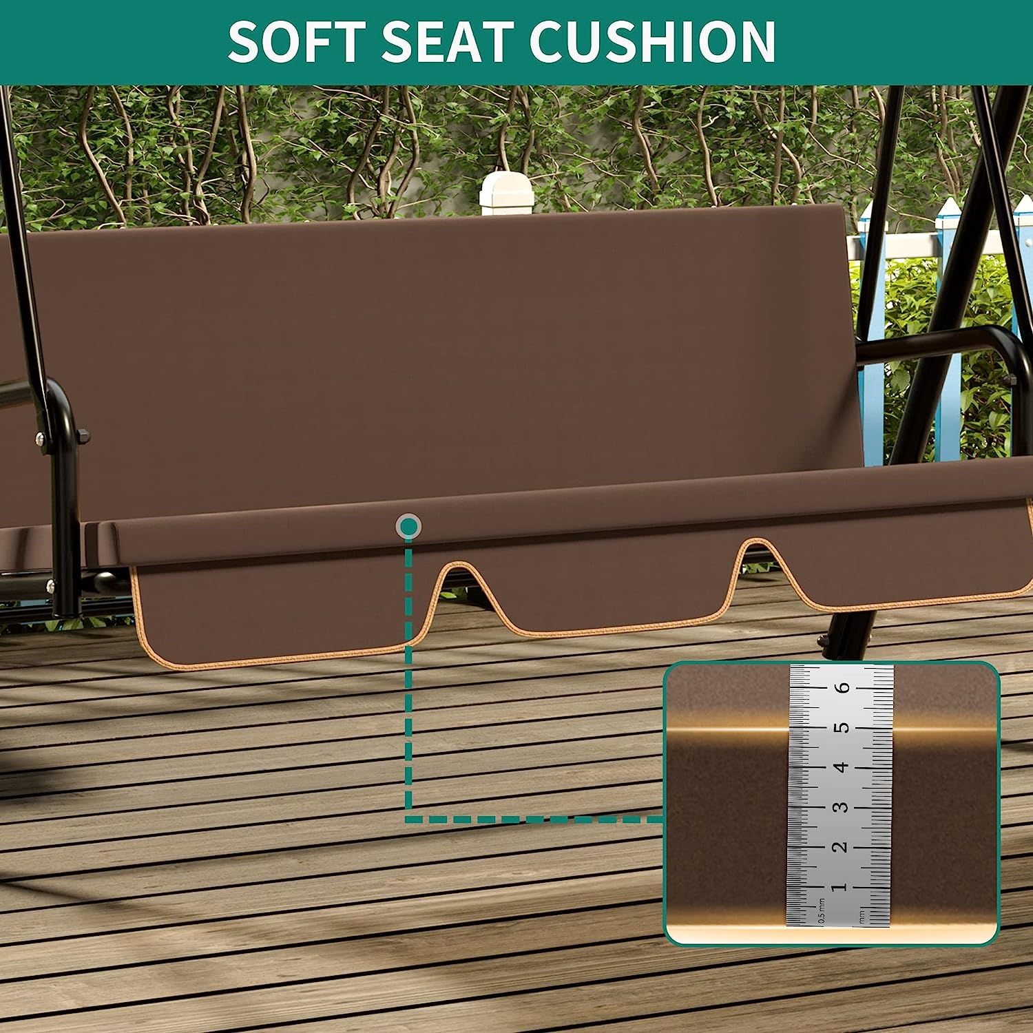 YITAHOME 3-Seat Porch Swing Outdoor Heavy Duty Patio Swing Chair with Stand Adjustable Canopy Soft Cushion for Garden, Patio, Lawn, Balcony and Deck, Black