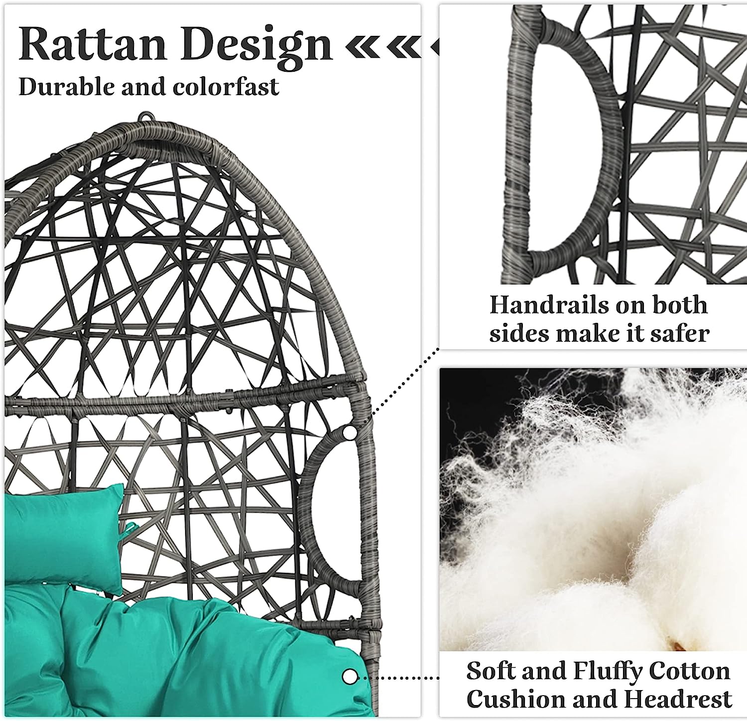 HOPUBUY Hammock Chair Egg Chair with Stand, Hanging Chair with Cushion and Pillow, Rattan Egg Swing Chair for Outdoor Indoor Bedroom, Porch, Balcony, Tree (C-Stand not Included)