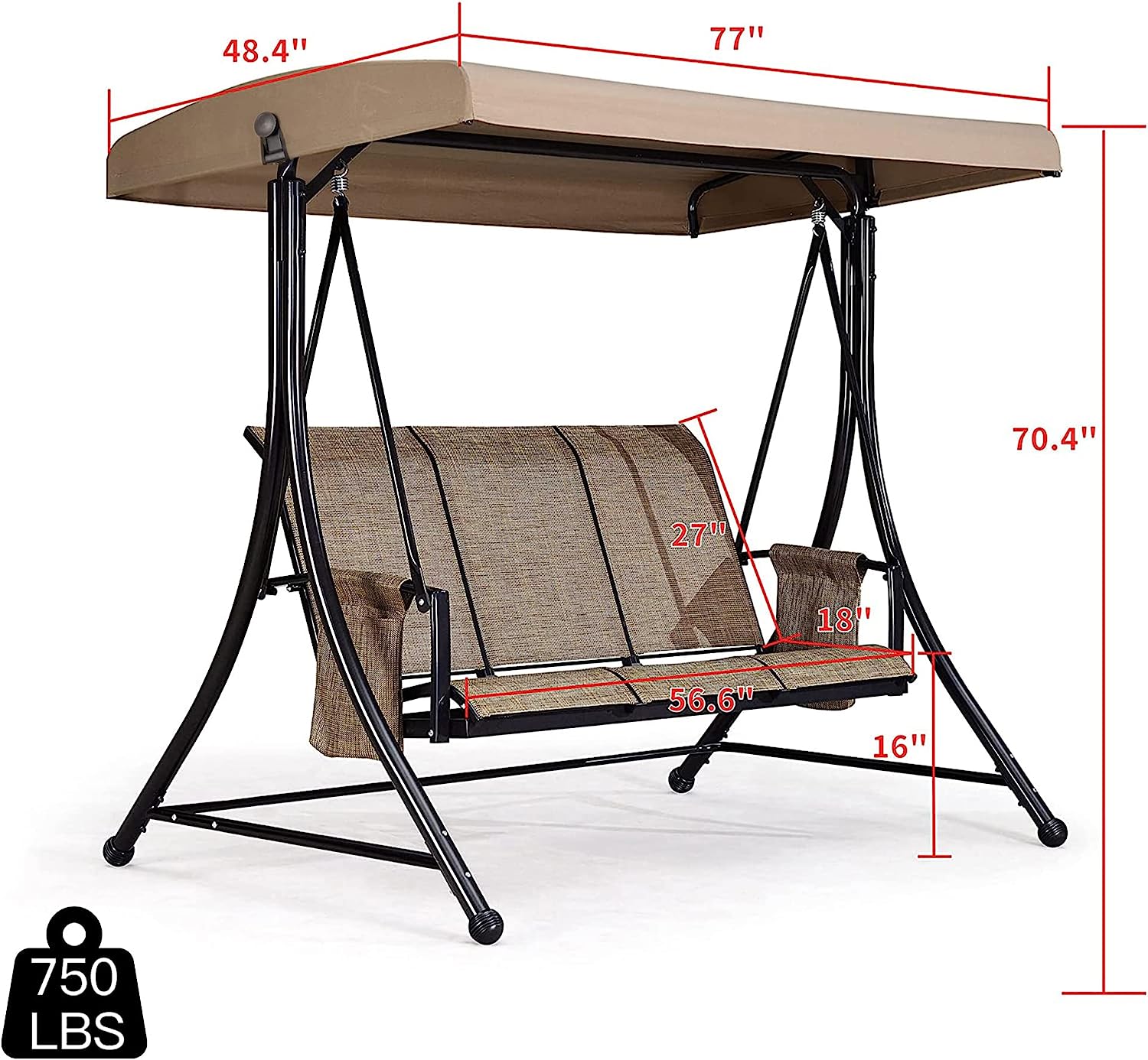 PURPLE LEAF 2-Seat Deluxe Outdoor Patio Porch Swing with Weather Resistant Steel Frame, Adjustable Tilt Canopy, Beige