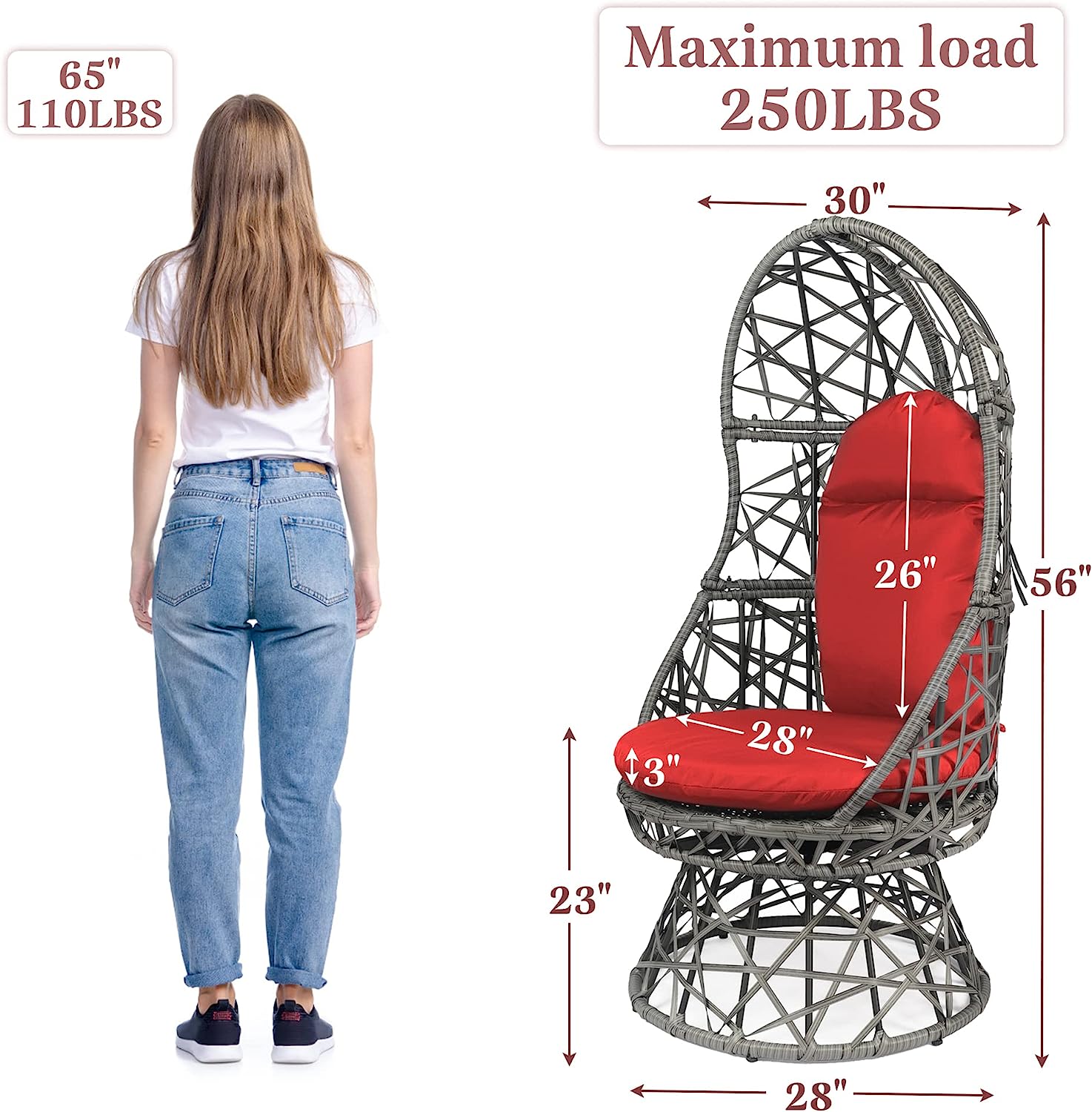 HOPUBUY Hammock Chair Egg Chair with Stand, Hanging Chair with Cushion and Pillow, Rattan Egg Swing Chair for Outdoor Indoor Bedroom, Porch, Balcony, Tree (C-Stand not Included)