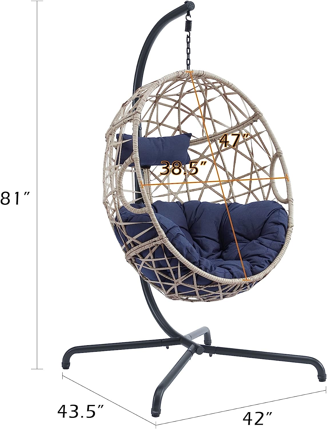 Ulax Furniture Egg Chair, Hanging Swing Chair with Stand, Hanging Lounge Chair, Outdoor Patio Wicker Tear Drop Hammock Chair with Cushion (Navy)