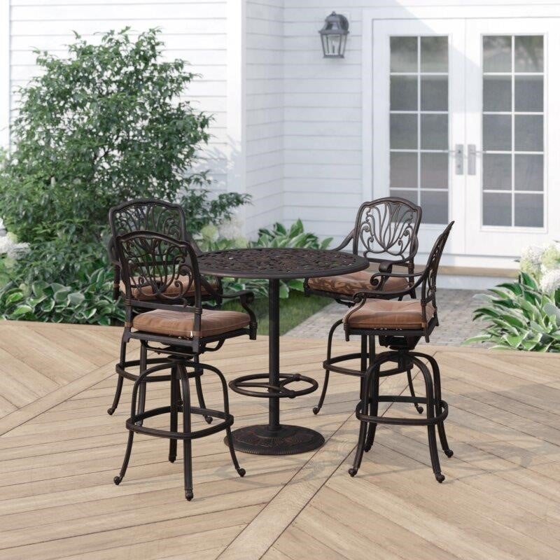 Lebanon Round 4 - Person 42'' Long Aluminum Bar Height Dining Set with Cushions