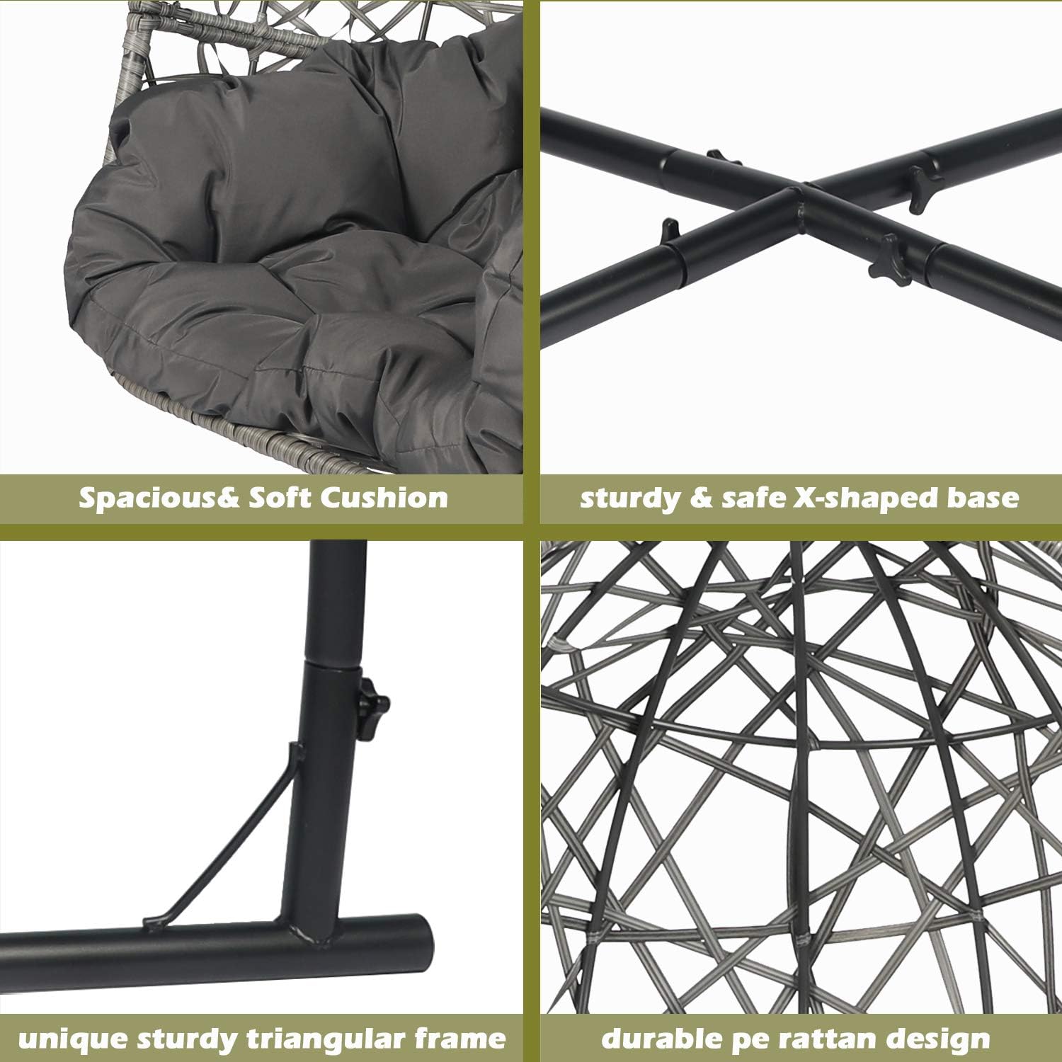 LAZZO Swing Egg Chair, Rattan Hanging Chair, Indoor & Outdoor Hammock Chair with Seat Cushion & Pillow for Patio Porch Lounge Bedroom