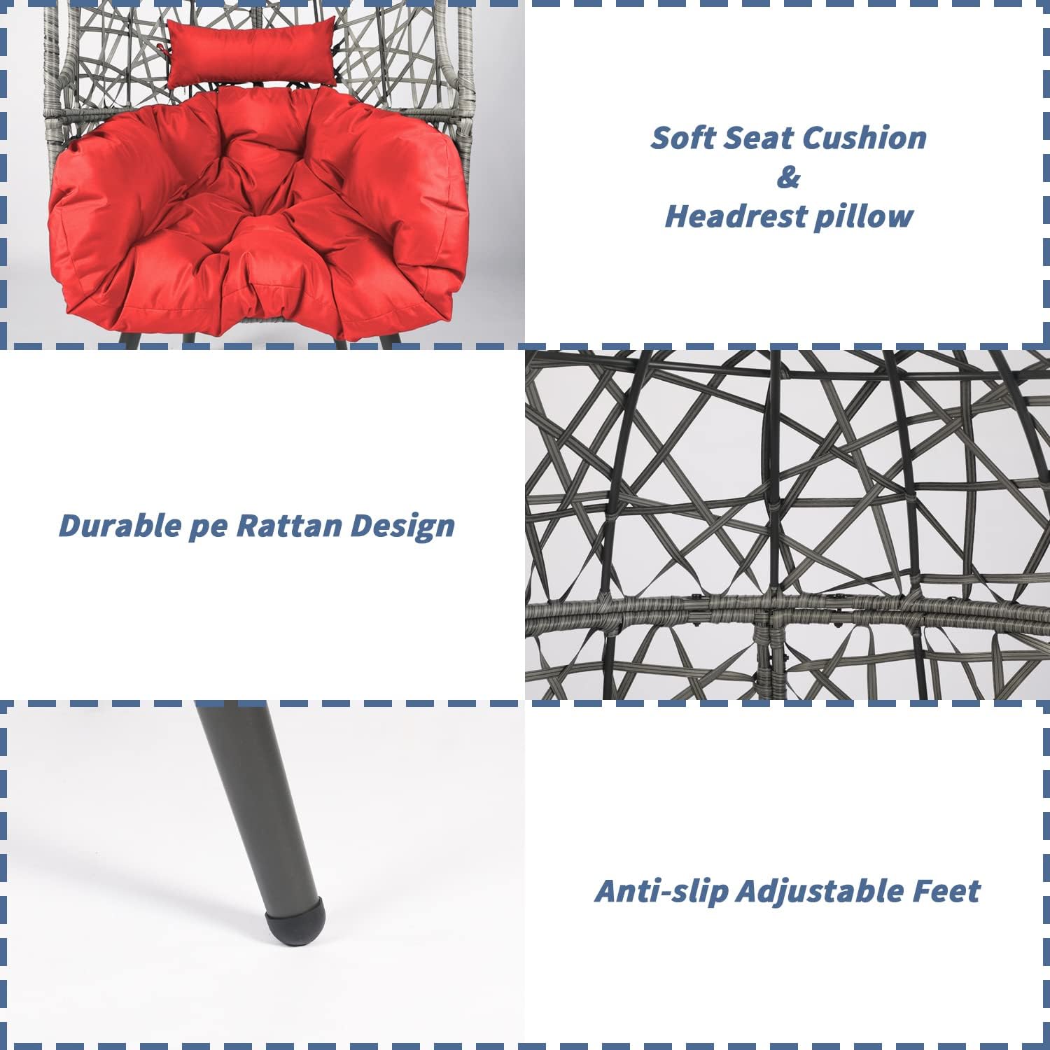 LAZZO Swing Egg Chair, Rattan Hanging Chair, Indoor & Outdoor Hammock Chair with Seat Cushion & Pillow for Patio Porch Lounge Bedroom