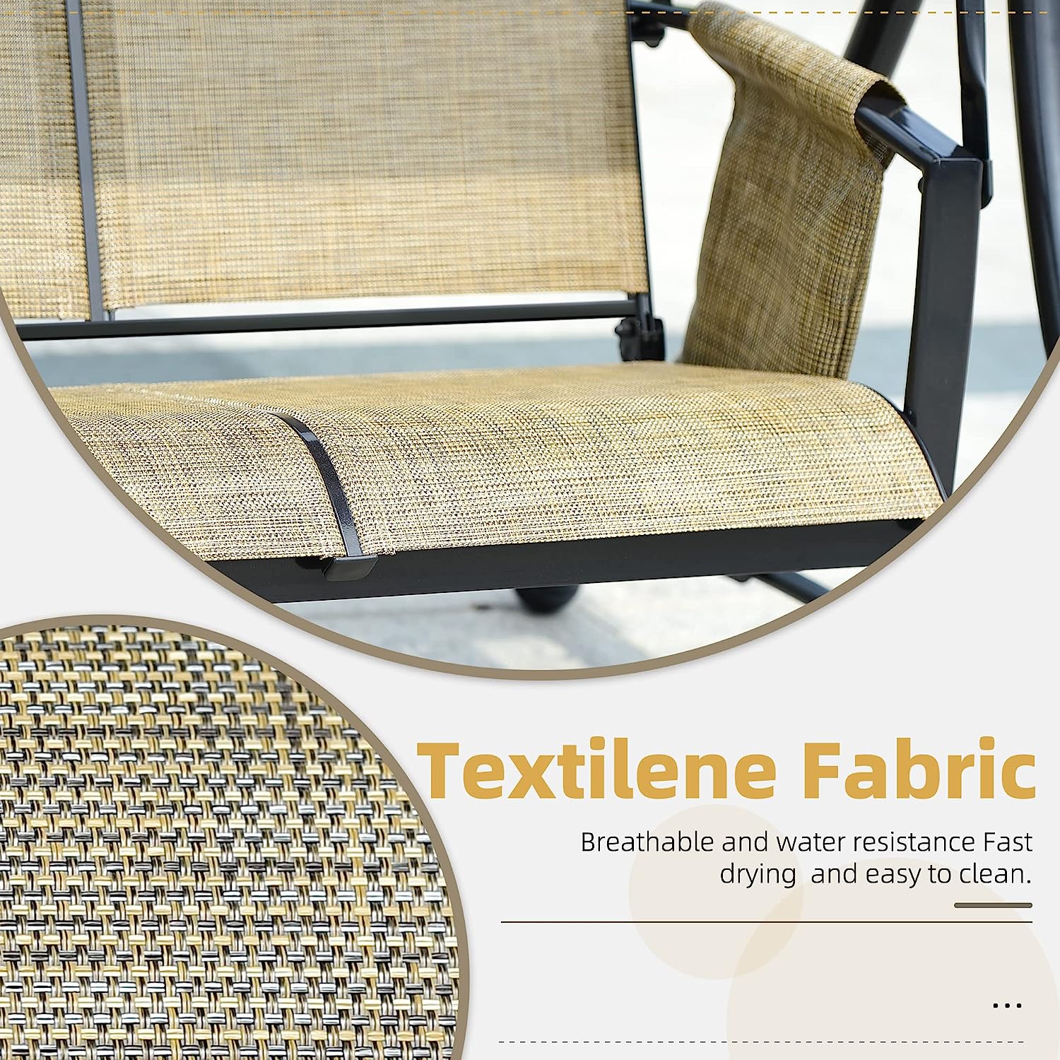 PURPLE LEAF 2-Seat Deluxe Outdoor Patio Porch Swing with Weather Resistant Steel Frame, Adjustable Tilt Canopy, Beige