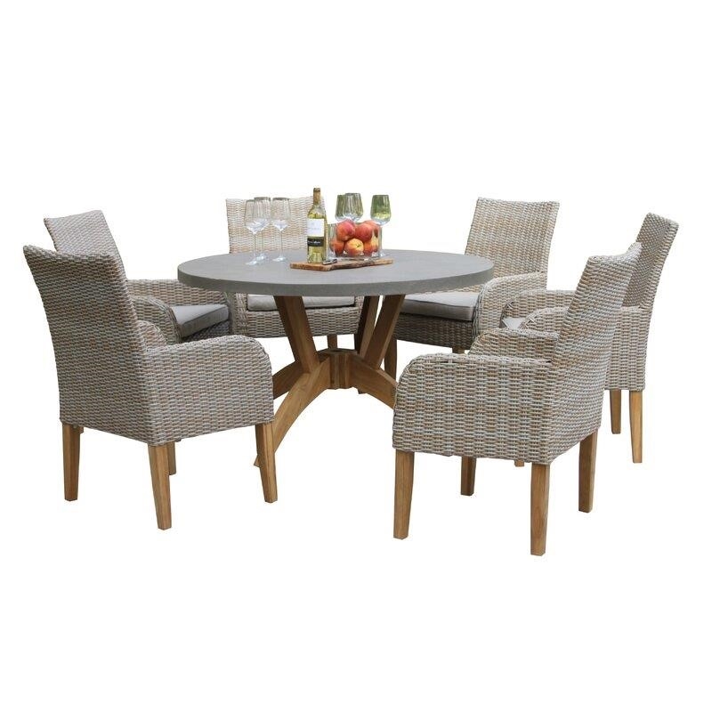 Carter Round 6 - Person 52'' Long Teak Dining Set with Cushions