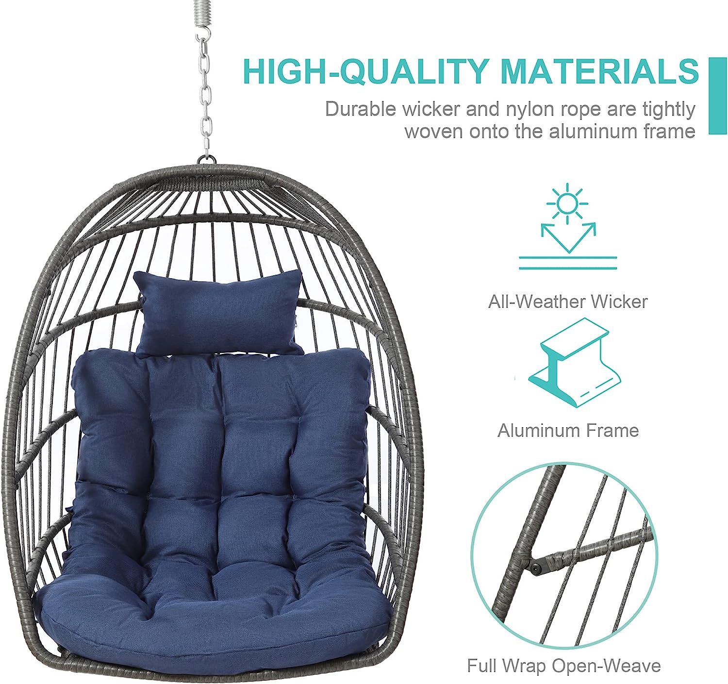 SWITTE Hanging Egg Chair with Stand, Egg Swing Hammock Chair with Stand, Indoor Outdoor Wicker Egg Chair with Cushion Headrest for Patio Bedroom Porch Garden, 350LBS Capacity(Dark Grey)